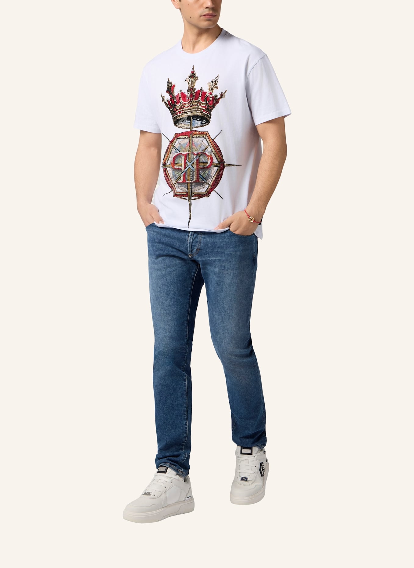PHILIPP PLEIN PHILIPP PLEIN Round Neck T-Shirt Crown Stones: WEISS