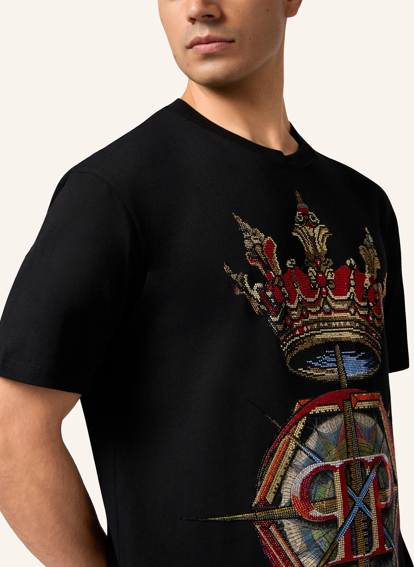 PHILIPP PLEIN PHILIPP PLEIN Round Neck T-Shirt Crown Stones: SCHWARZ