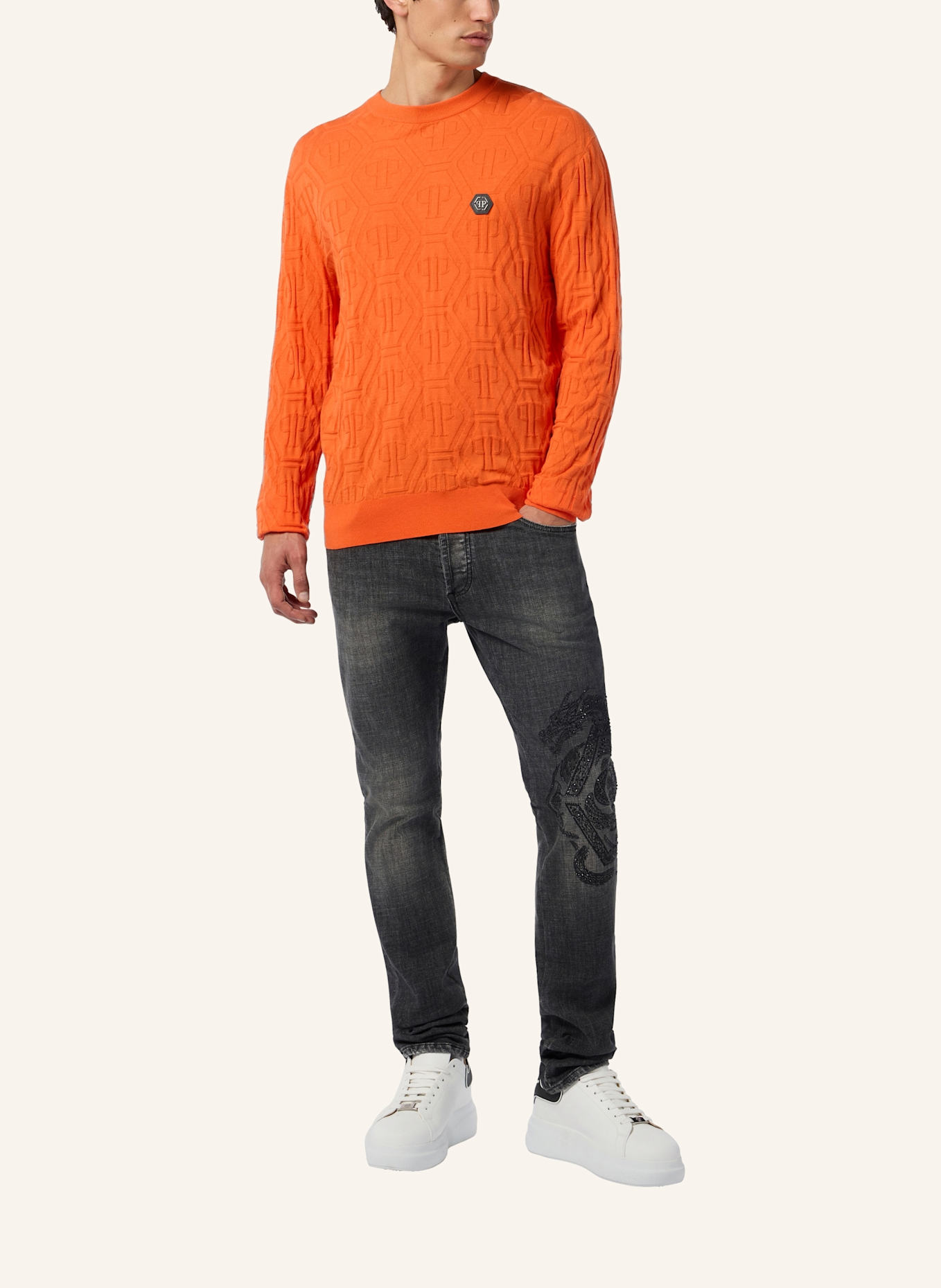 PHILIPP PLEIN PHILIPP PLEIN Jacquard Round Neck Pullover Monogram: ORANGE