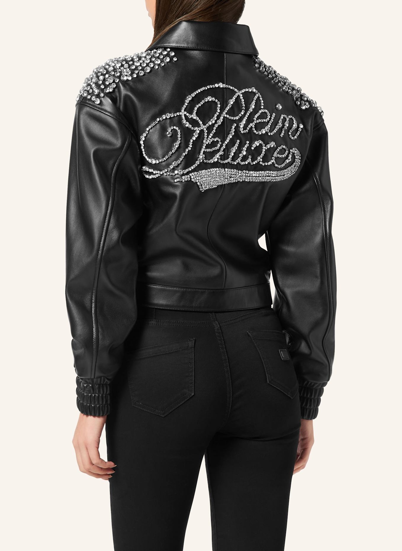 PHILIPP PLEIN Leder-Bomber SIGNATURE: SCHWARZ
