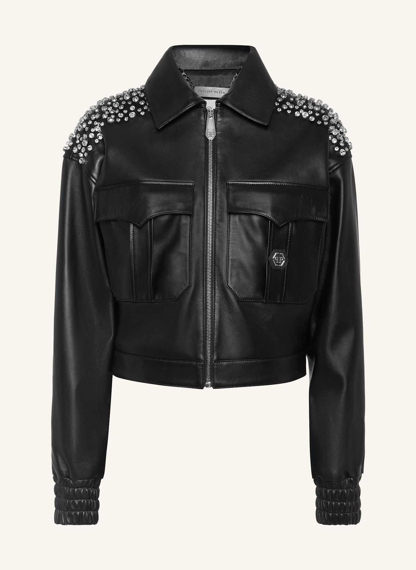 PHILIPP PLEIN Leder-Bomber SIGNATURE: SCHWARZ