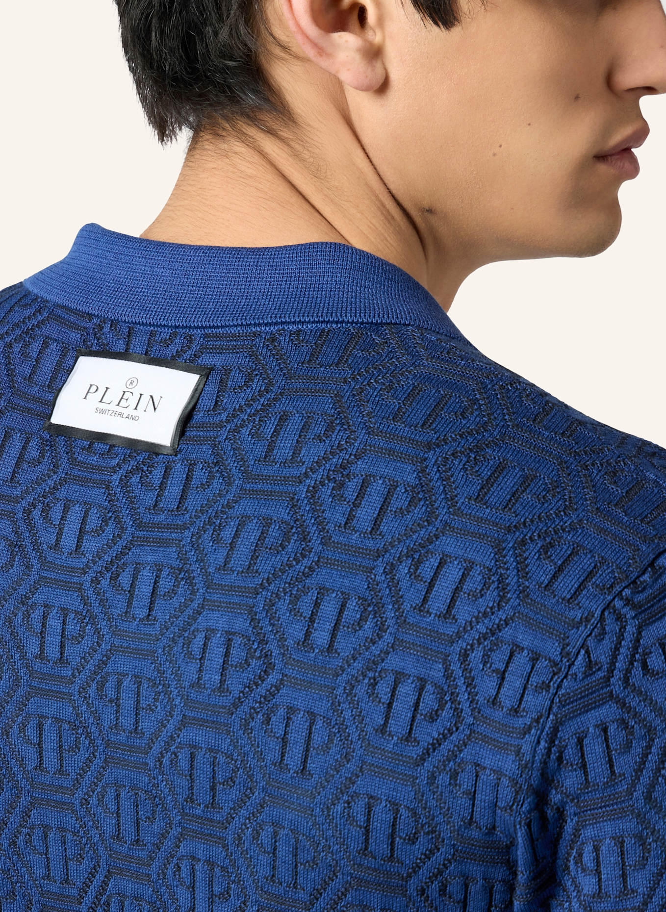 PHILIPP PLEIN PHILIPP PLEIN Buttoned-Up Polo Shirt Jacquard Monogram: DUNKELBLAU