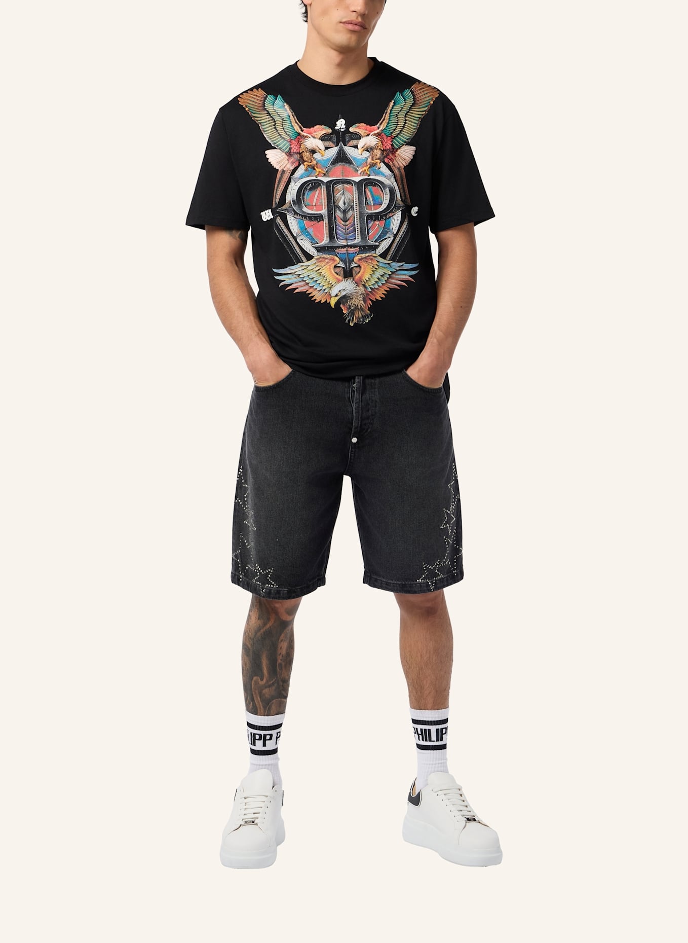 PHILIPP PLEIN PHILIPP PLEIN Round Neck T-Shirt Eagle Tattoo: SCHWARZ