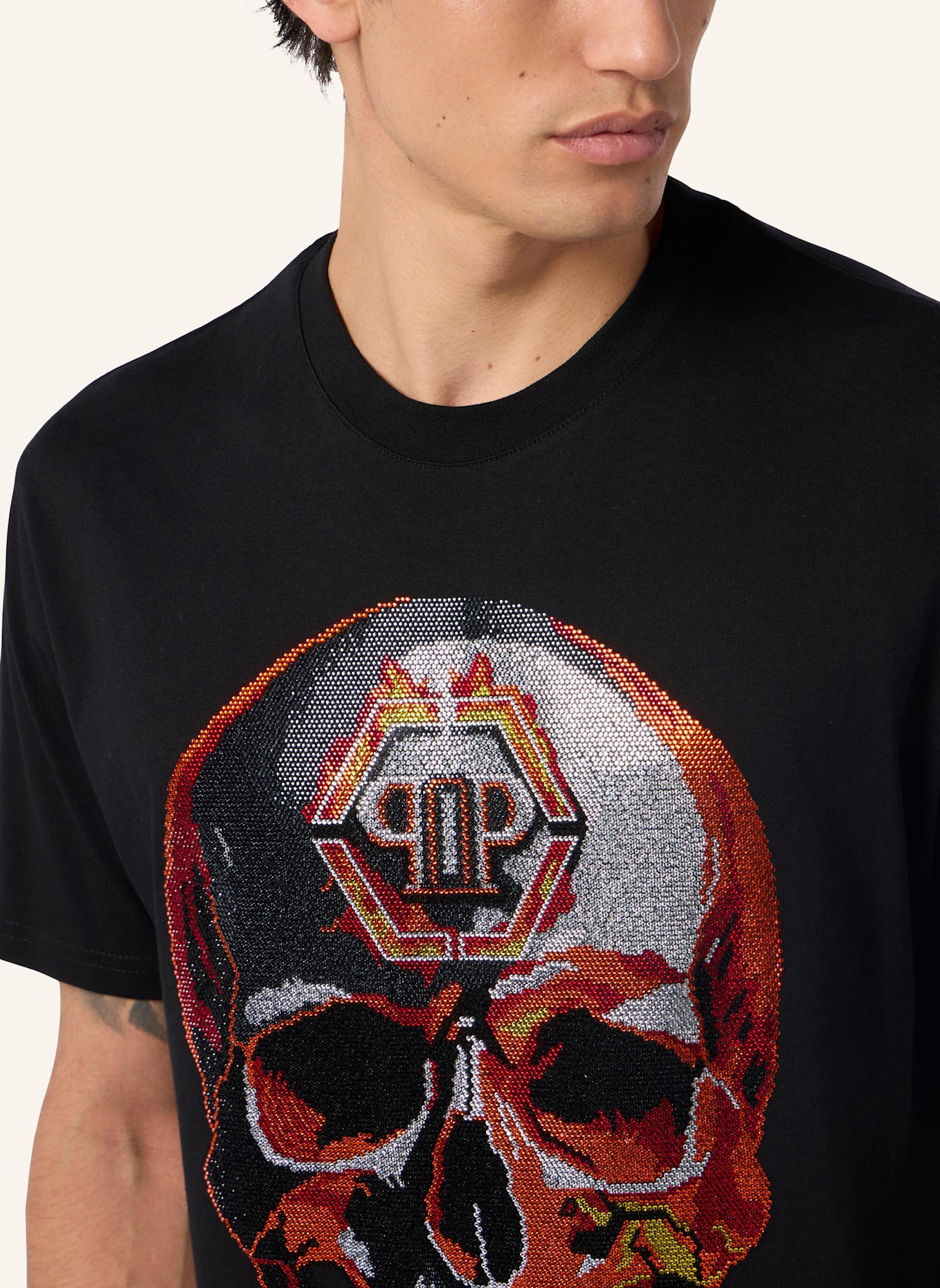 PHILIPP PLEIN PHILIPP PLEIN Round Neck T-Shirt Lava Skull Stones: SCHWARZ
