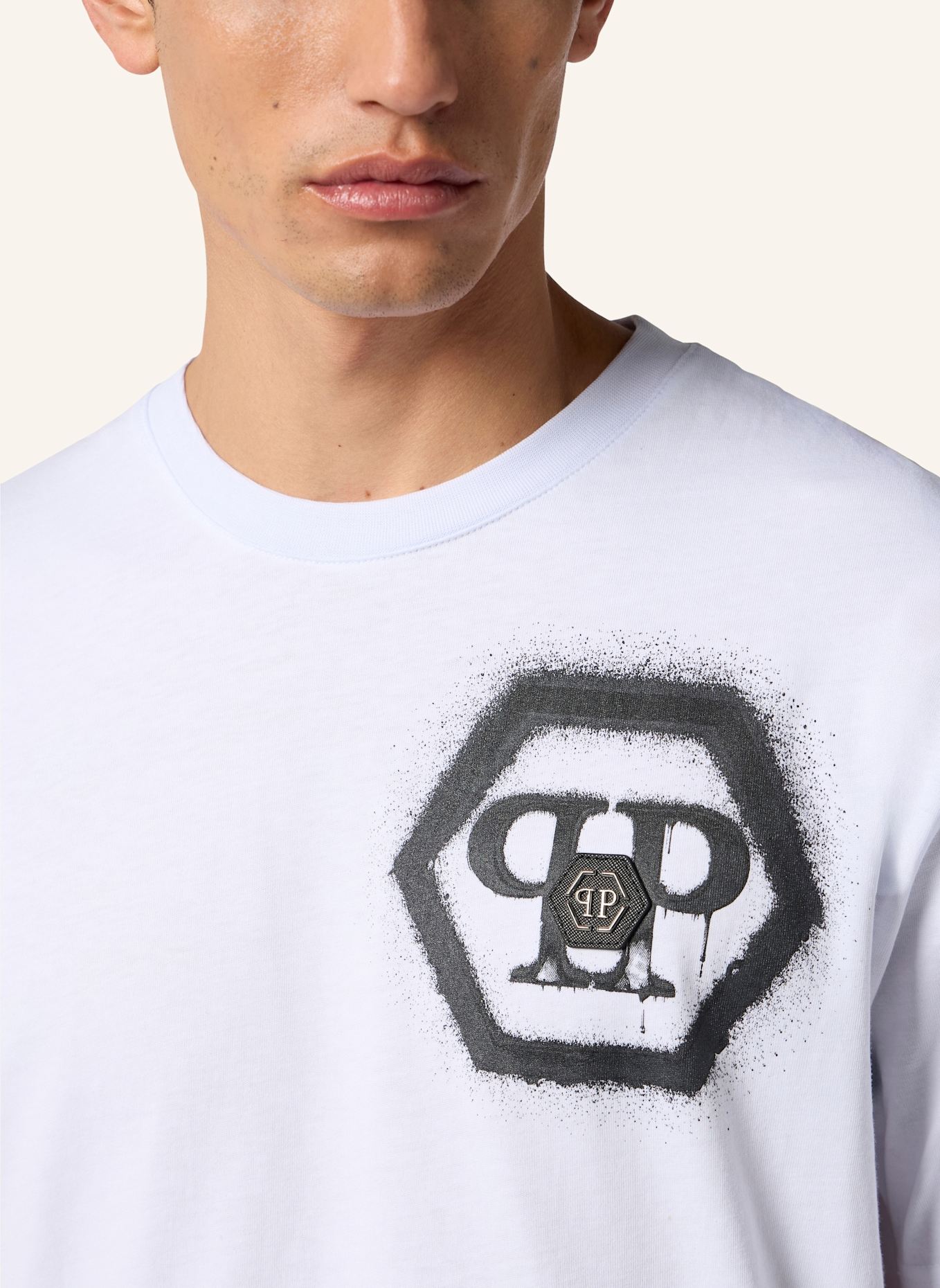 PHILIPP PLEIN PHILIPP PLEIN Round Neck T-Shirt Spray Hexagon: WEISS