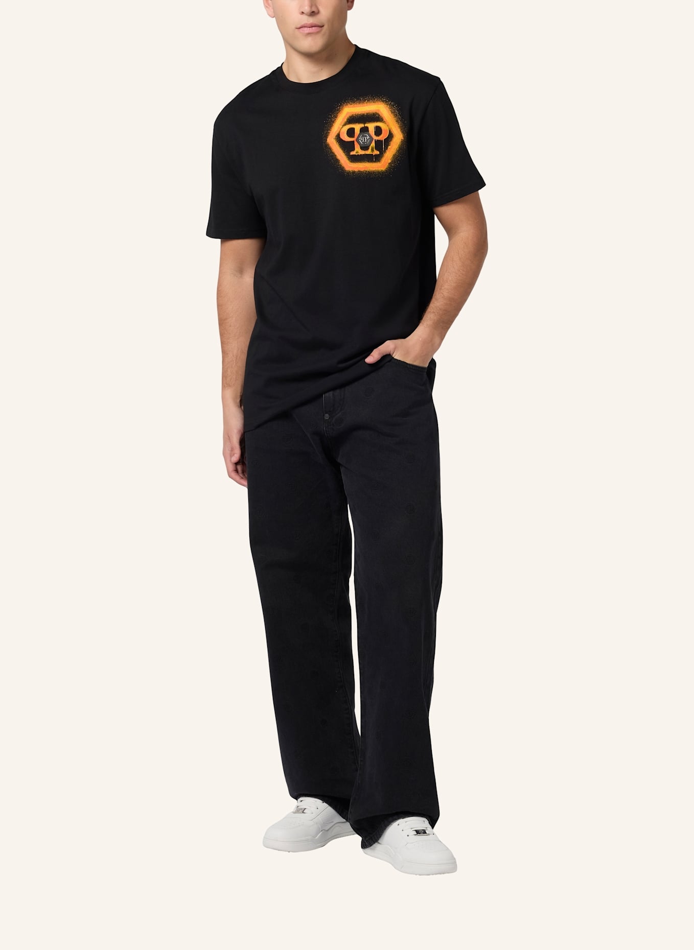 PHILIPP PLEIN PHILIPP PLEIN Round Neck T-Shirt Spray Hexagon: SCHWARZ