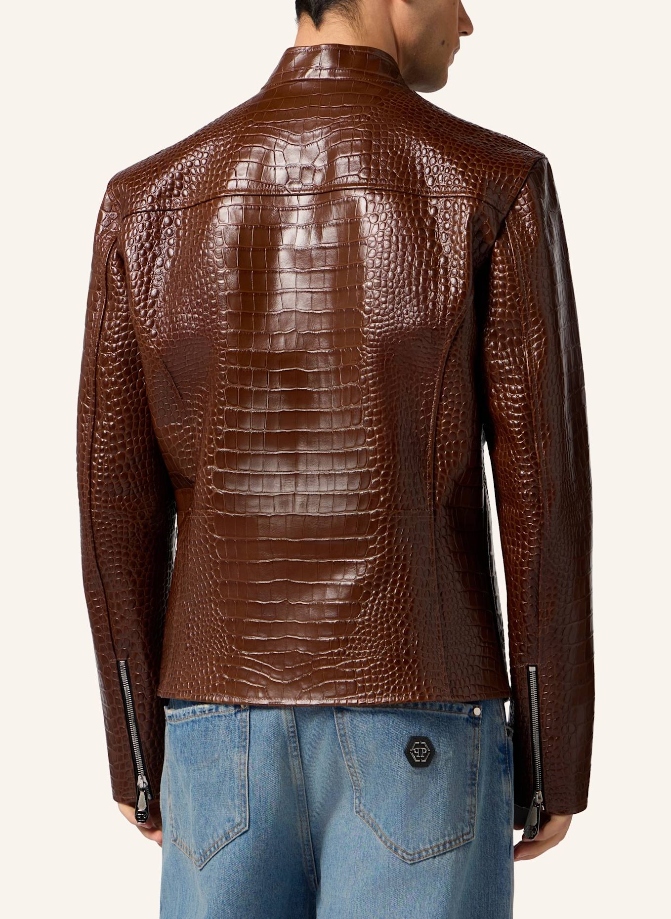 PHILIPP PLEIN PHILIPP PLEIN Leather Moto Jacket Cocco: BRAUN