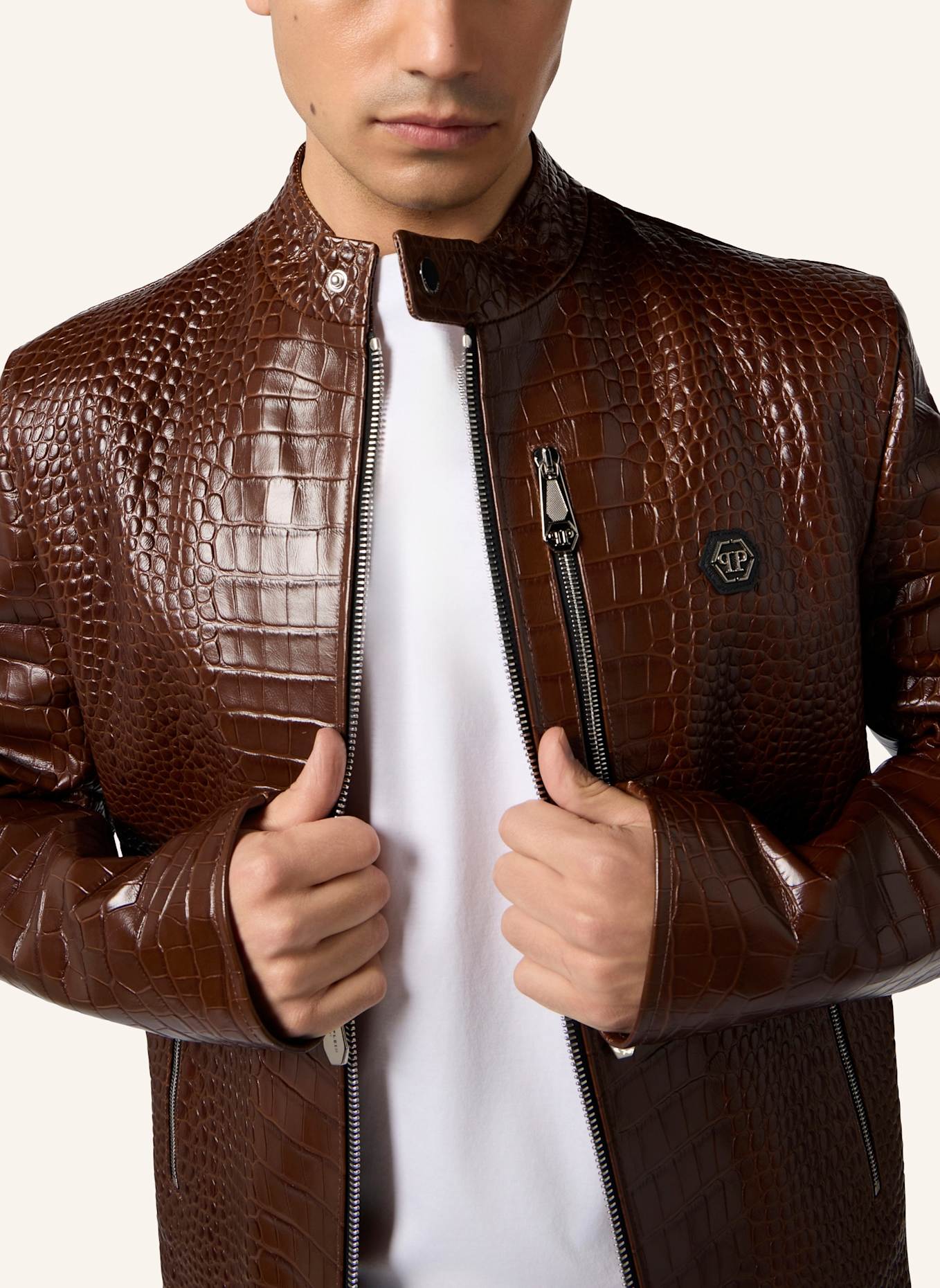 PHILIPP PLEIN PHILIPP PLEIN Leather Moto Jacket Cocco: BRAUN