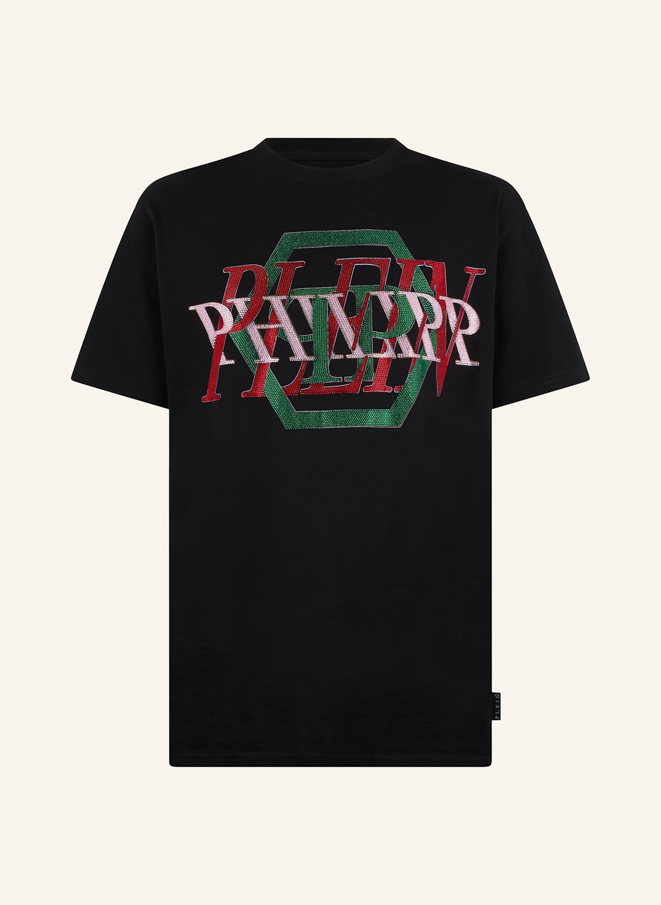 PHILIPP PLEIN PHILIPP PLEIN Round Neck T-Shirt Logo Hexagon Stones: SCHWARZ