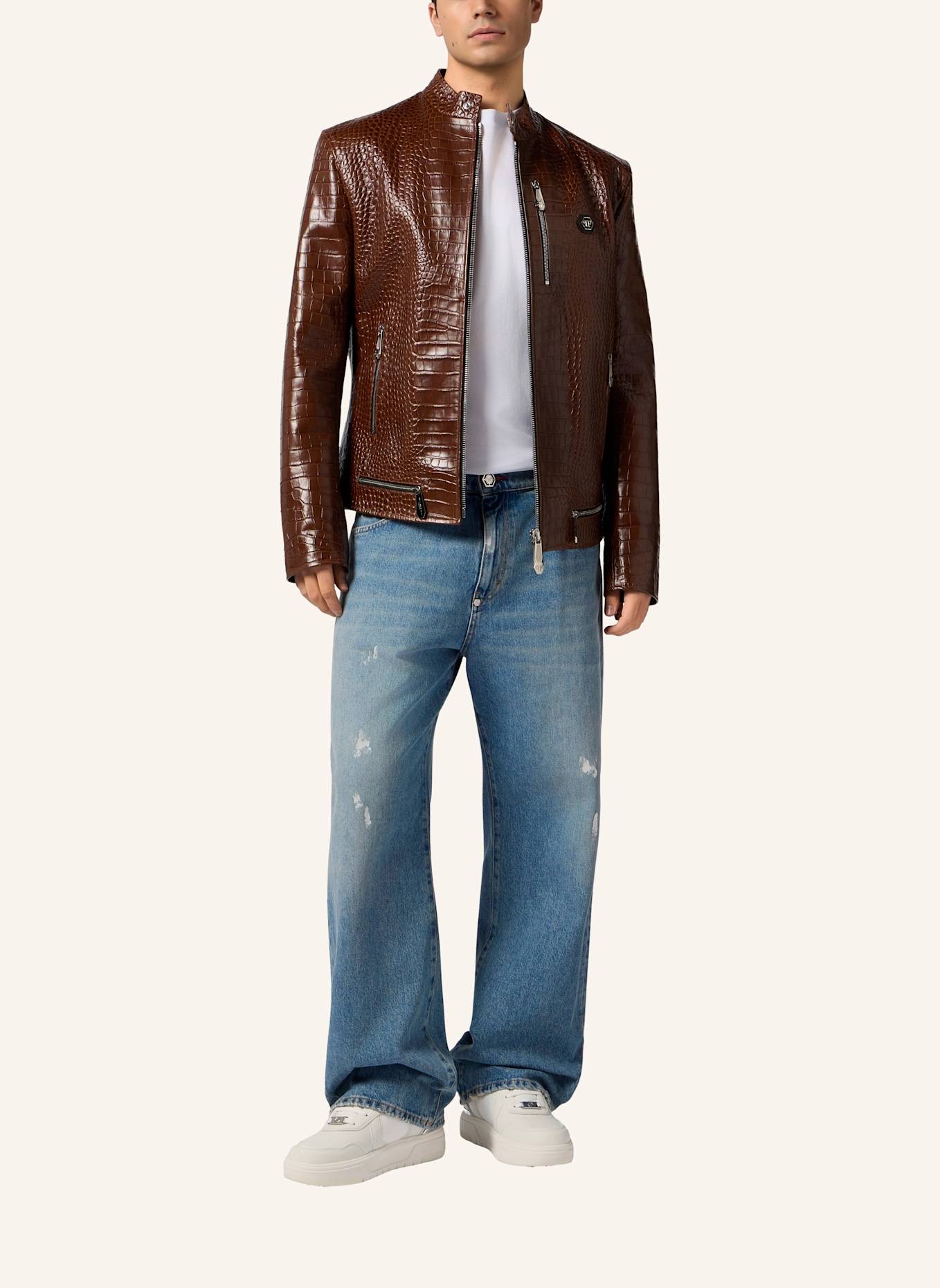 PHILIPP PLEIN PHILIPP PLEIN Leather Moto Jacket Cocco: BRAUN