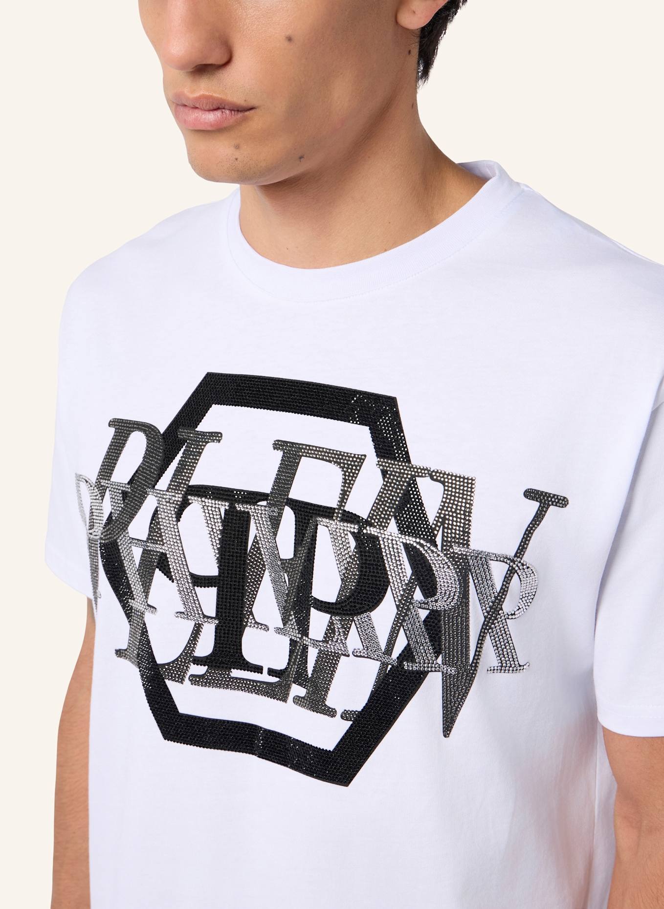 PHILIPP PLEIN PHILIPP PLEIN Round Neck T-Shirt Logo Stones: WEISS