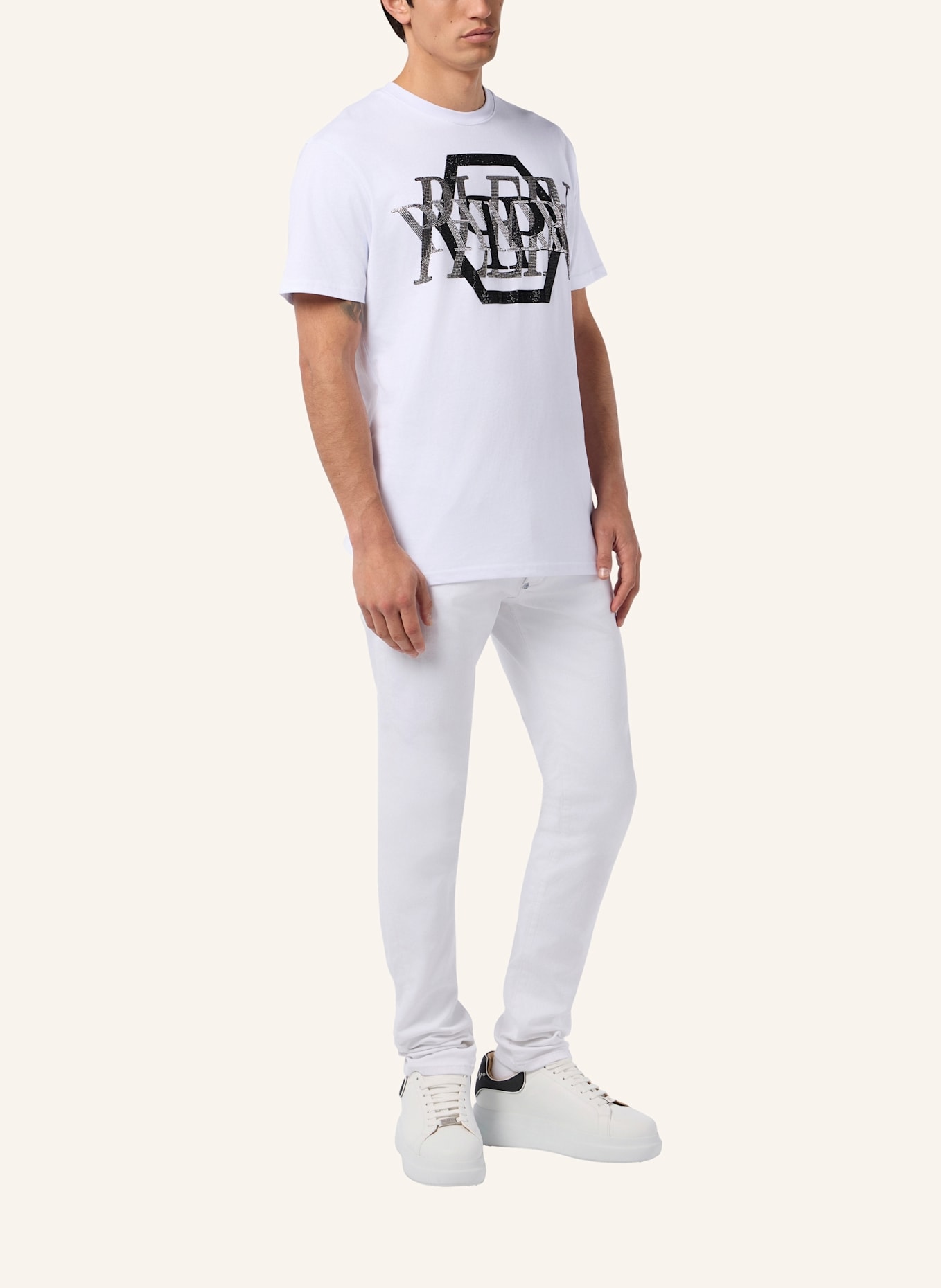 PHILIPP PLEIN PHILIPP PLEIN Round Neck T-Shirt Logo Stones: WEISS