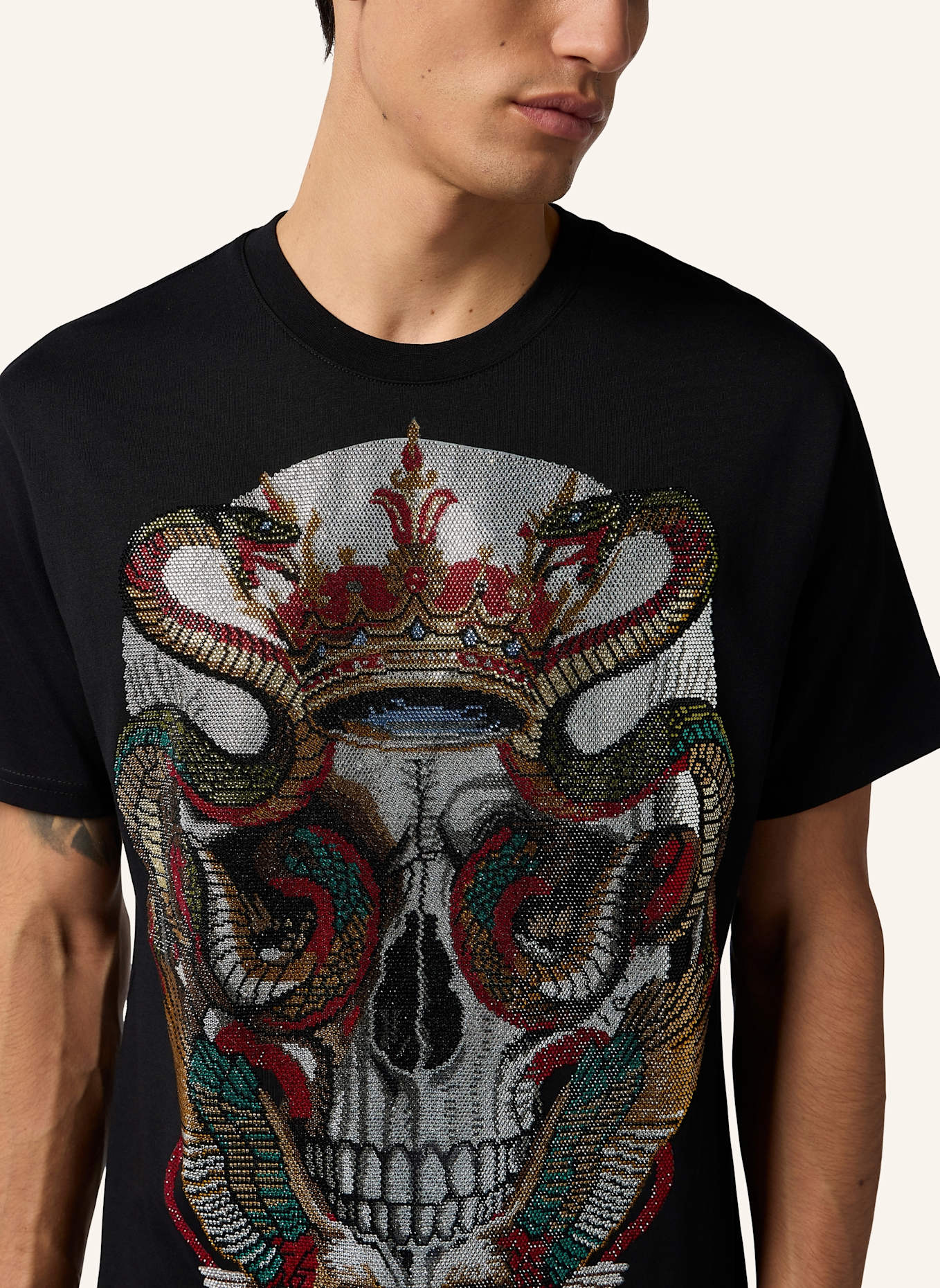 PHILIPP PLEIN PHILIPP PLEIN Round Neck T-Shirt Snake King Stones: SCHWARZ