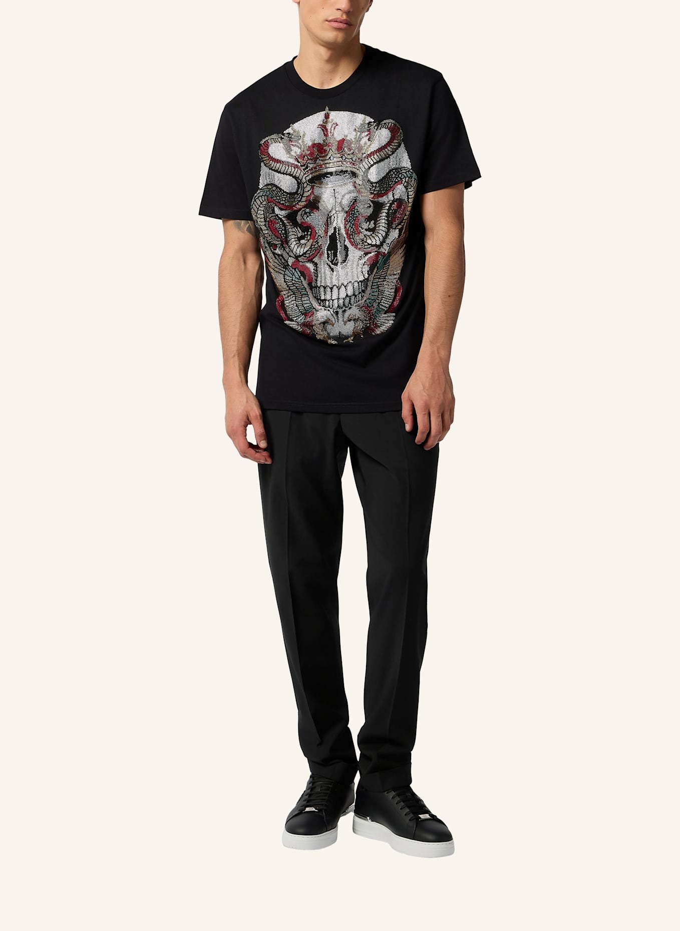 PHILIPP PLEIN PHILIPP PLEIN Round Neck T-Shirt Snake King Stones: SCHWARZ