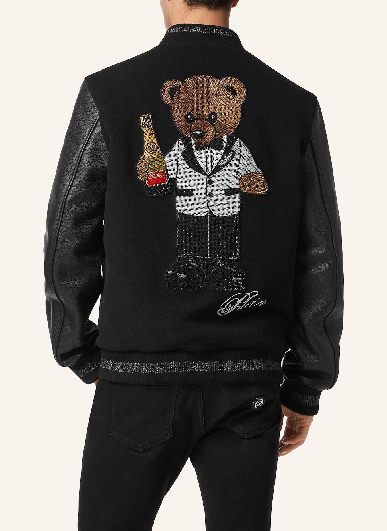 PHILIPP PLEIN Leder-Bomber TEDDY: SCHWARZ