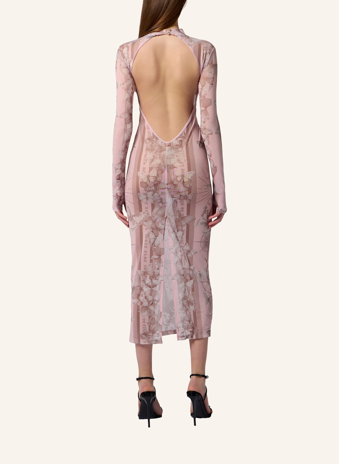 PHILIPP PLEIN PHILIPP PLEIN Tulle Maxi Dress Open Back Butterfly Tattoo: ROSA