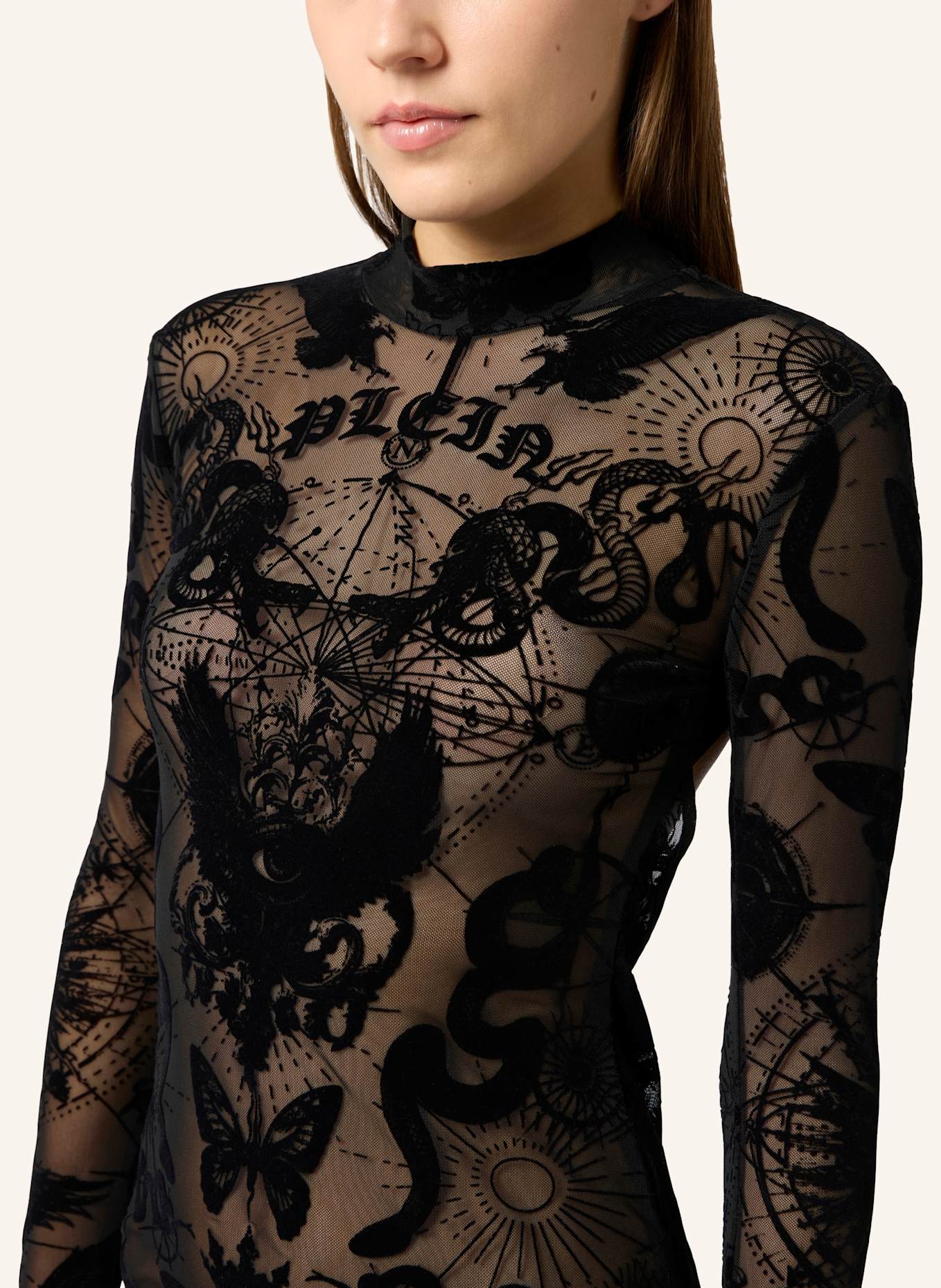 PHILIPP PLEIN PHILIPP PLEIN Open Back Maxi Dress Flock Butterfly Tattoo: SCHWARZ