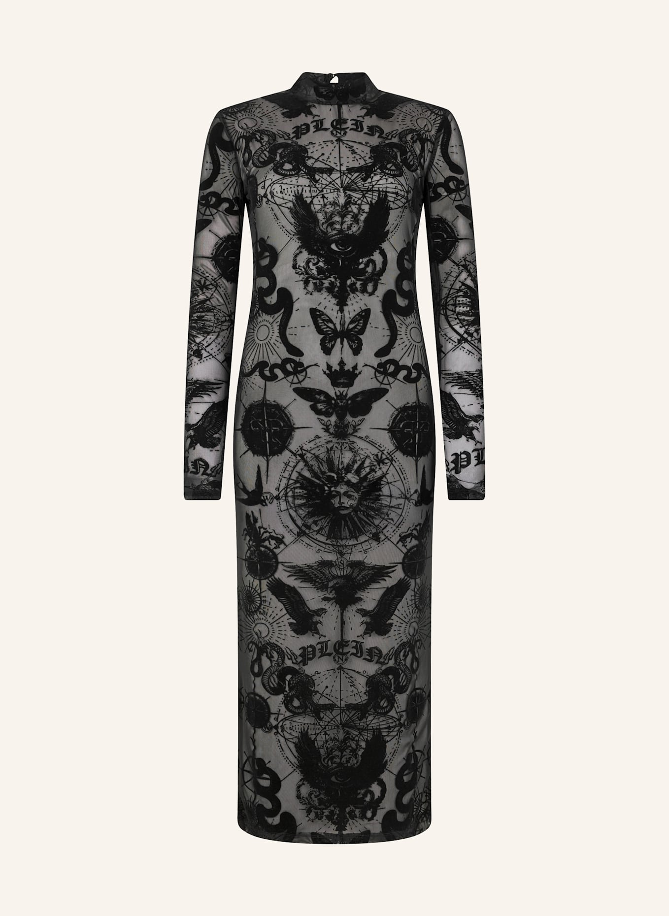 PHILIPP PLEIN PHILIPP PLEIN Open Back Maxi Dress Flock Butterfly Tattoo: SCHWARZ