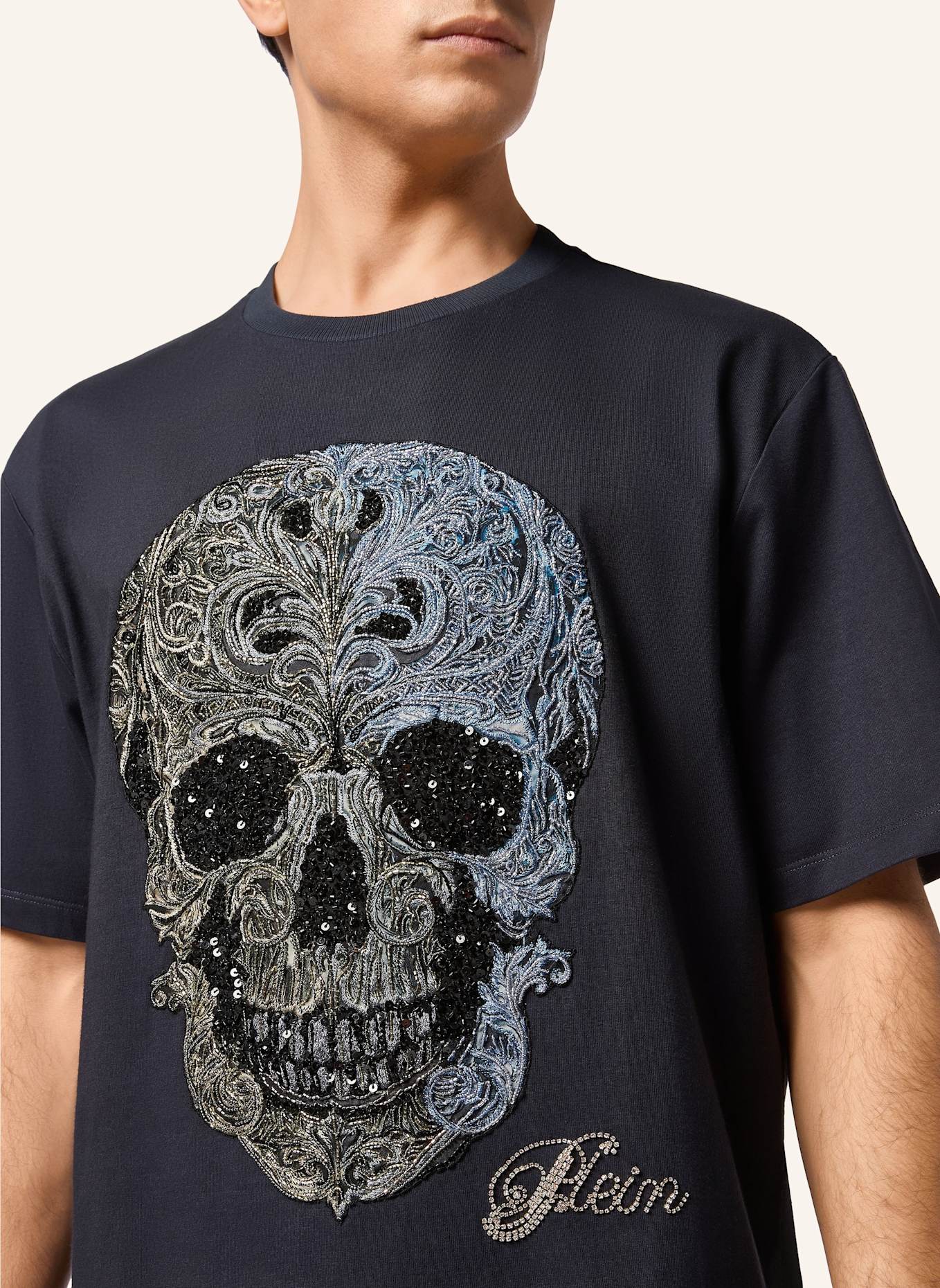 PHILIPP PLEIN T-Shirt Rundhalsausschnitt Ss SKULL: DUNKELBLAU