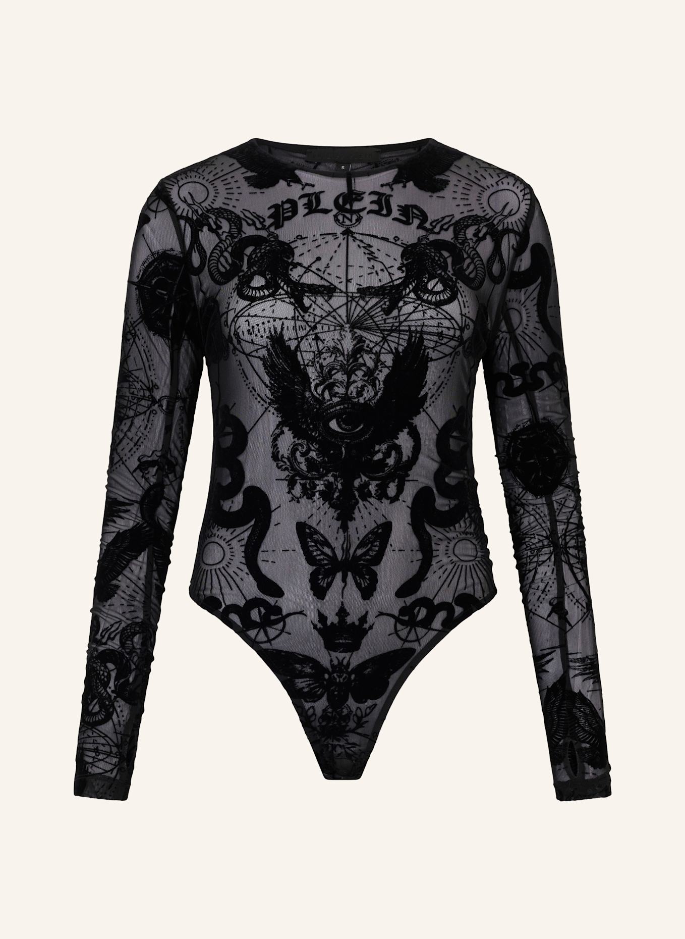 PHILIPP PLEIN PHILIPP PLEIN Long Sleeve Bodysuit Flock Butterfly Tattoo: SCHWARZ