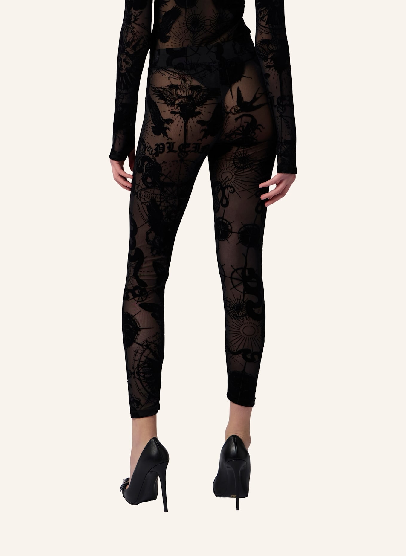 PHILIPP PLEIN PHILIPP PLEIN Tulle Leggings Flock Butterfly Tattoo: SCHWARZ