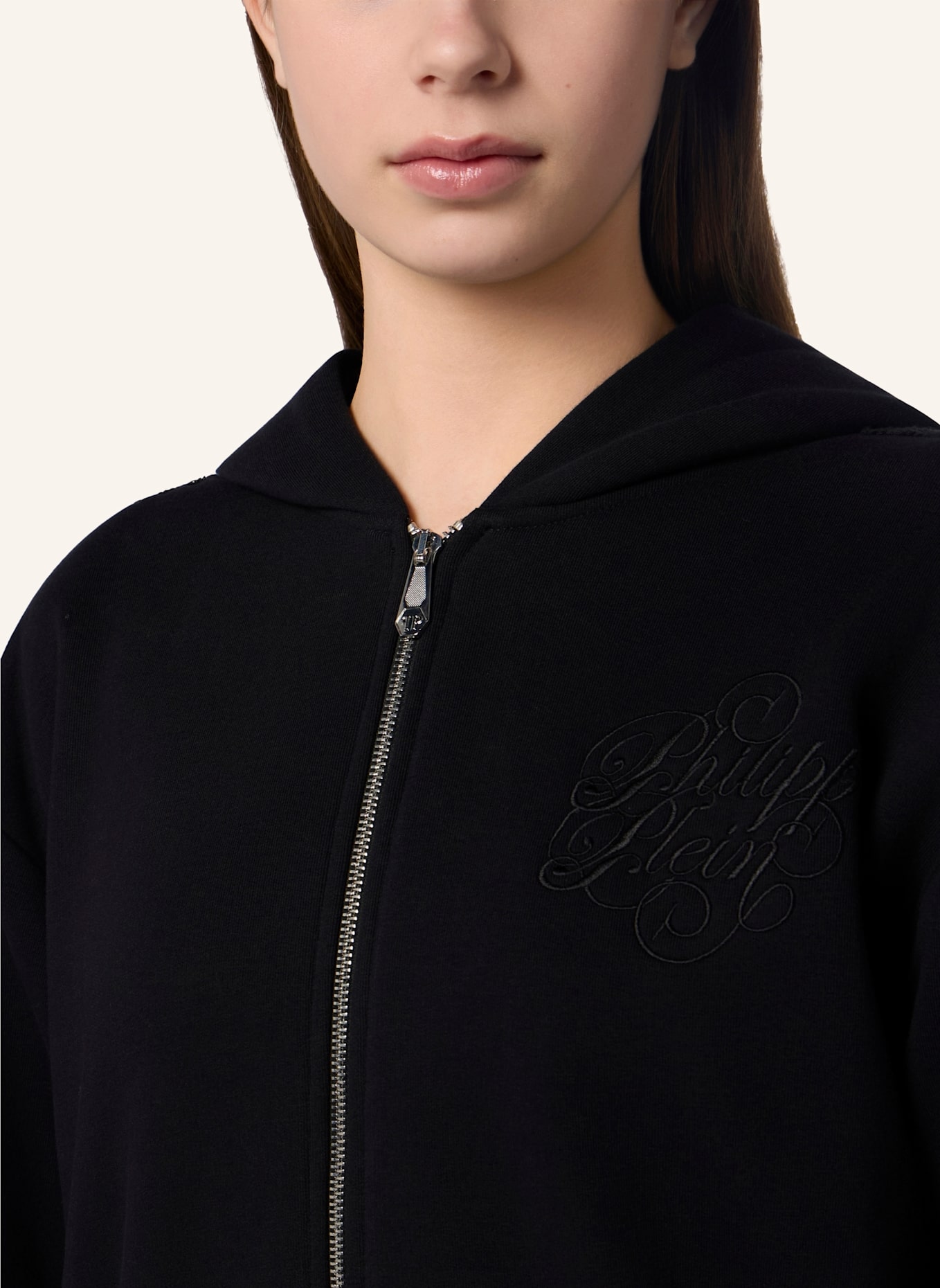 PHILIPP PLEIN PHILIPP PLEIN Zip Hoodie Strass Band: SCHWARZ