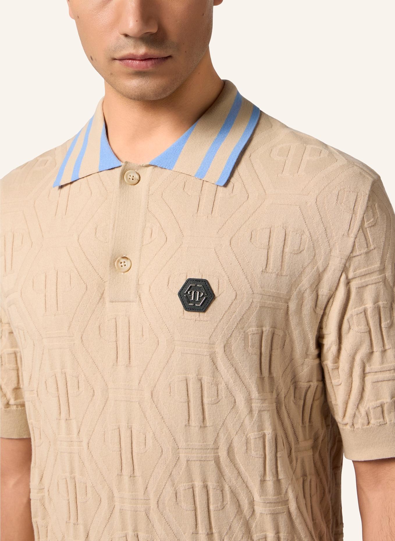 PHILIPP PLEIN PHILIPP PLEIN Knitted Polo T-Shirt Jacquard Monogram: BEIGE