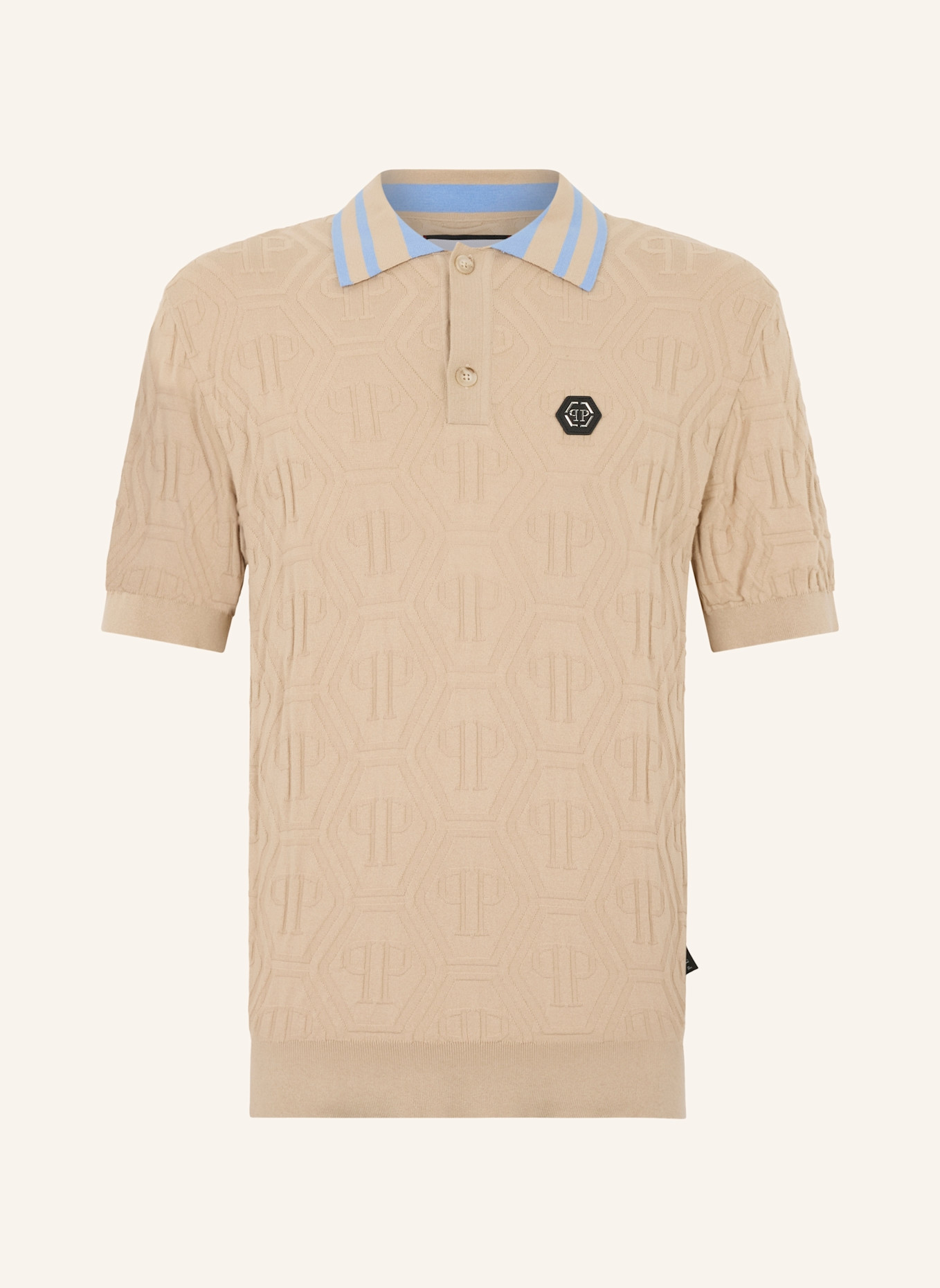 PHILIPP PLEIN PHILIPP PLEIN Knitted Polo T-Shirt Jacquard Monogram: BEIGE