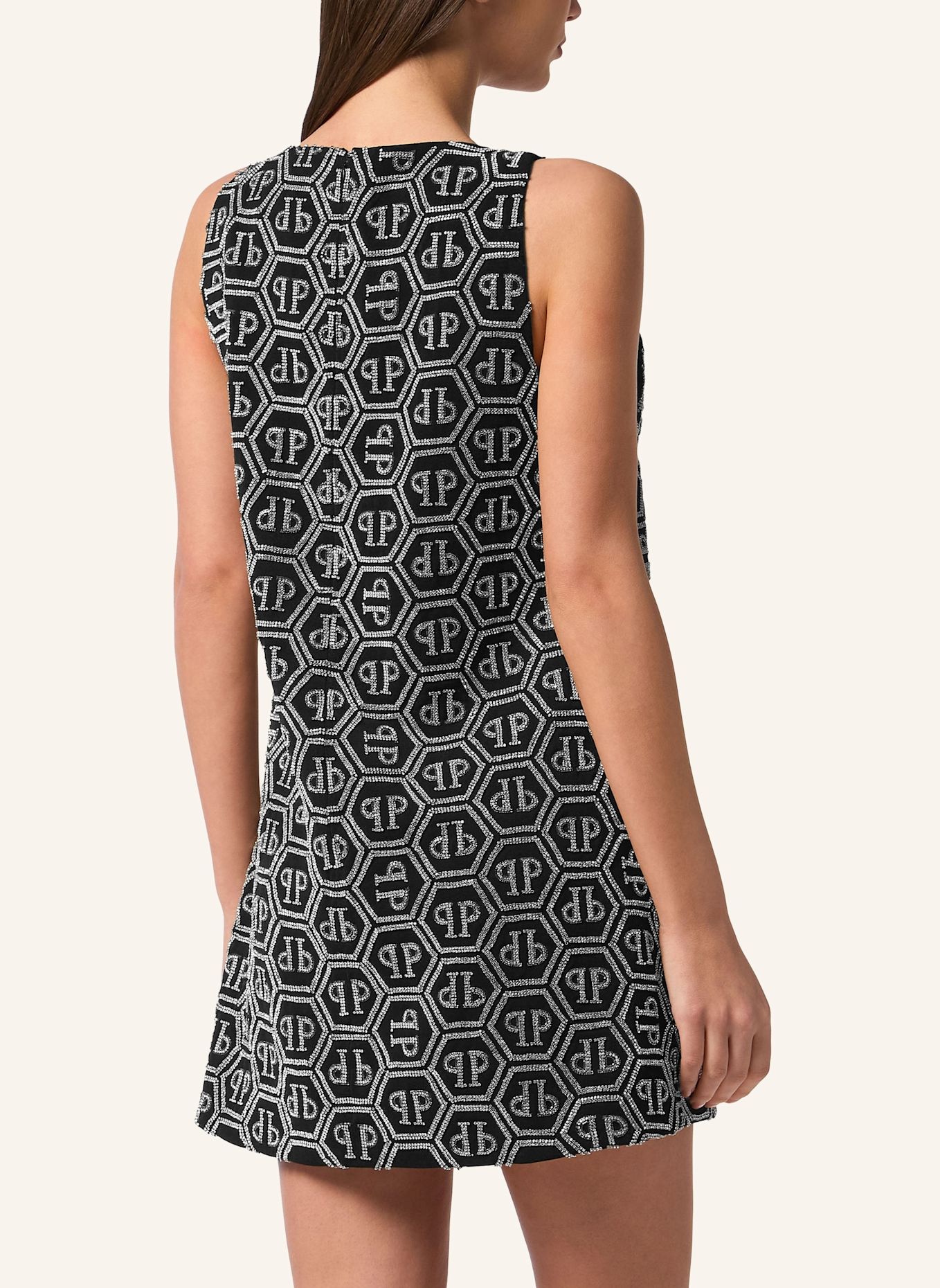 PHILIPP PLEIN Langes Kleid MONOGRAM: SCHWARZ