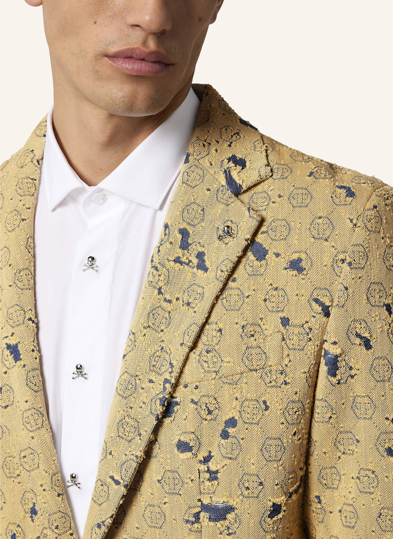 PHILIPP PLEIN PHILIPP PLEIN Destroyed Denim Jacquard Blazer Monogram: BEIGE