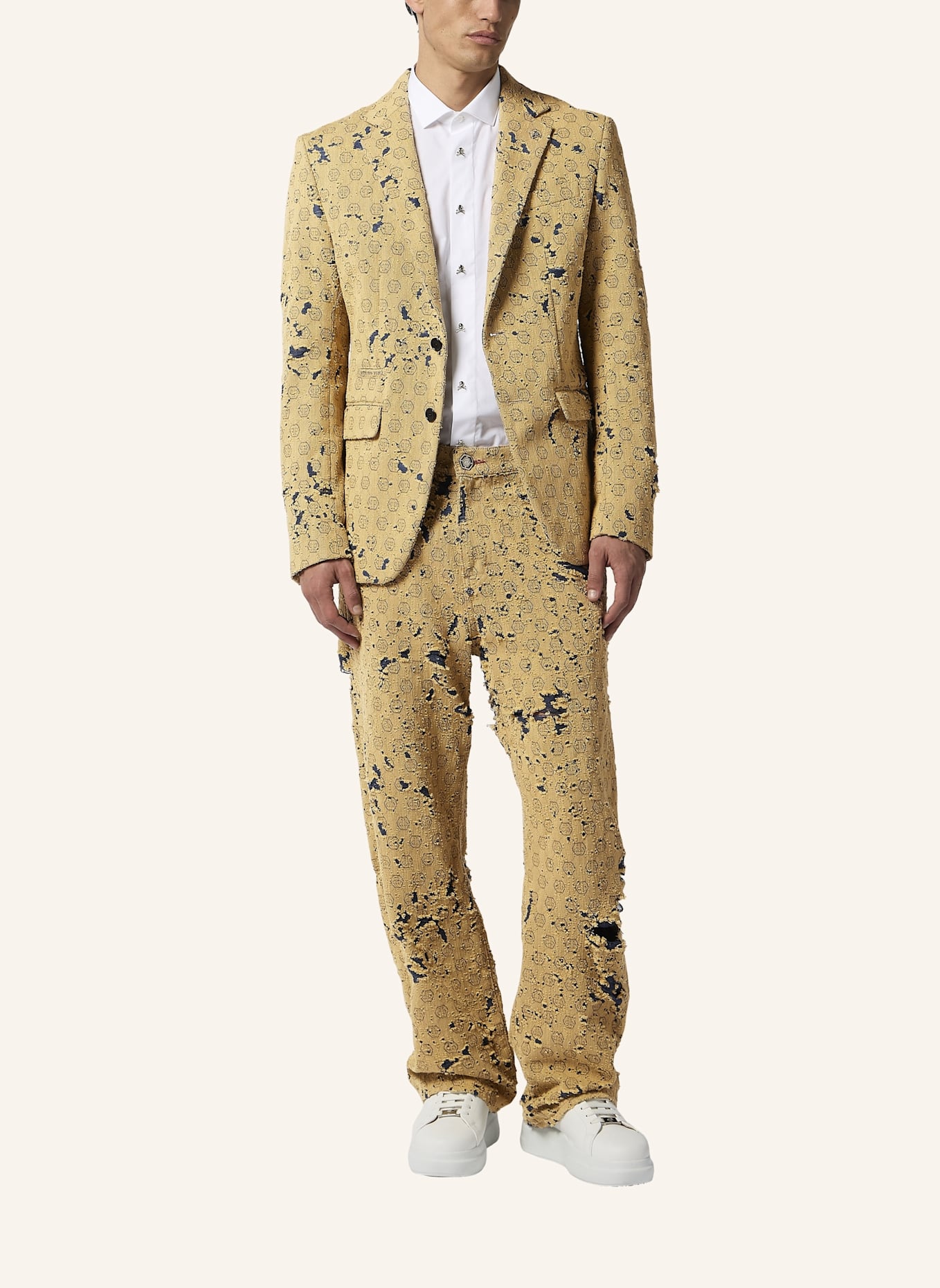 PHILIPP PLEIN PHILIPP PLEIN Destroyed Denim Jacquard Blazer Monogram: BEIGE