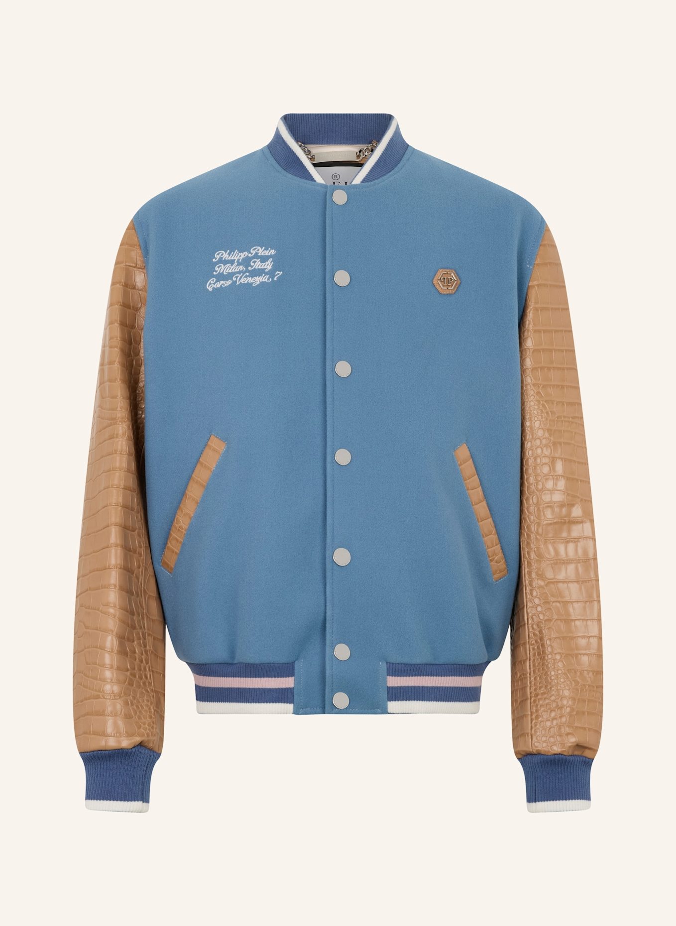 PHILIPP PLEIN PHILIPP PLEIN Varsity Bomber Cocco Sleeves Milan: HELLBLAU