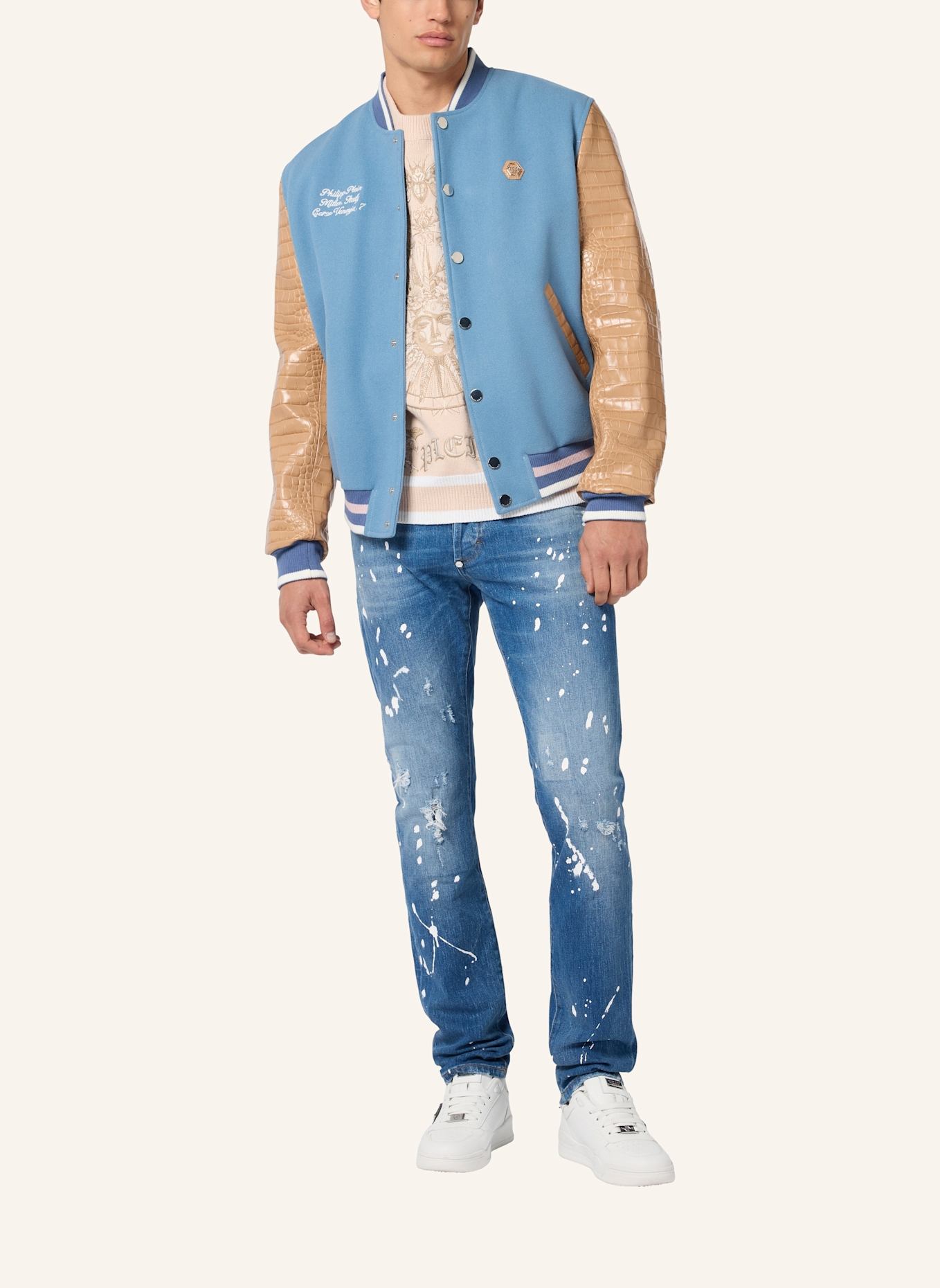 PHILIPP PLEIN PHILIPP PLEIN Varsity Bomber Cocco Sleeves Milan: HELLBLAU