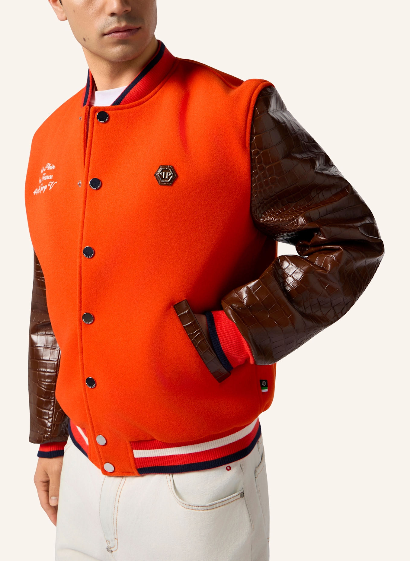PHILIPP PLEIN PHILIPP PLEIN Varsity Bomber Cocco Sleeves Paris: ORANGE