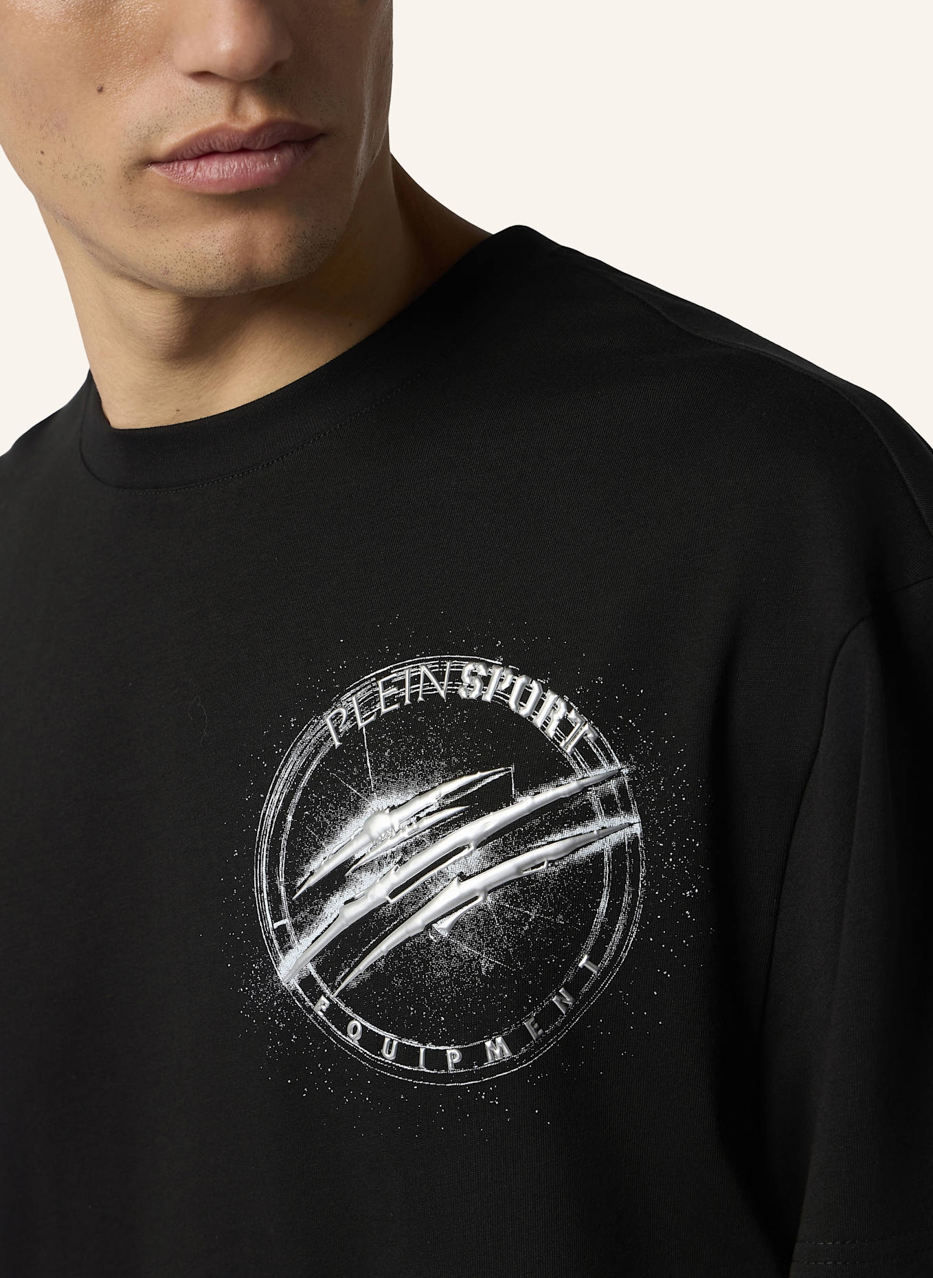 PLEIN SPORT PLEIN SPORT Round Neck T-Shirt Chrome Scratch Edition: SCHWARZ/ SILBER