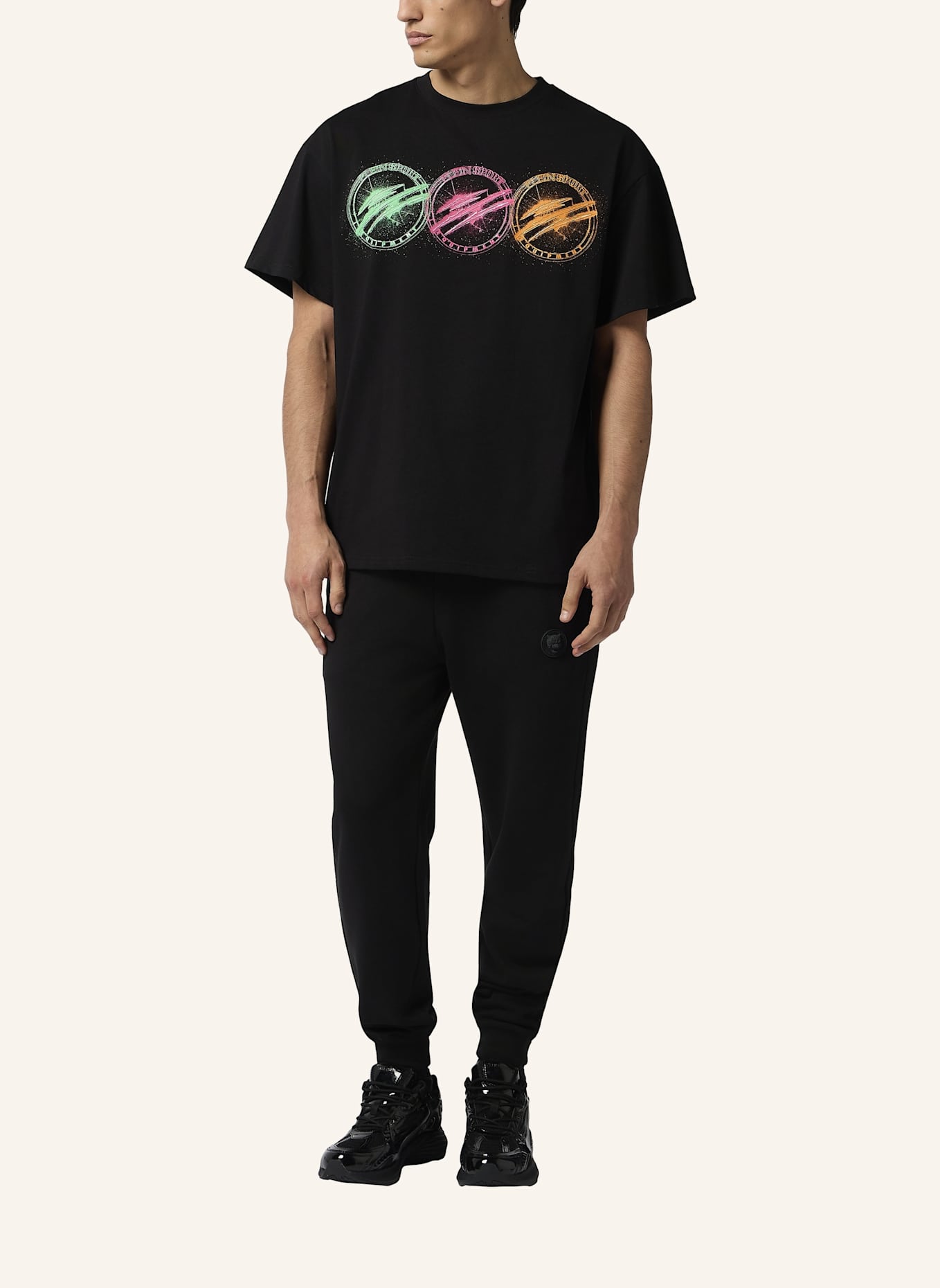 PLEIN SPORT Kurzarm-Rundhals-T-Shirt SCRATCH: SCHWARZ