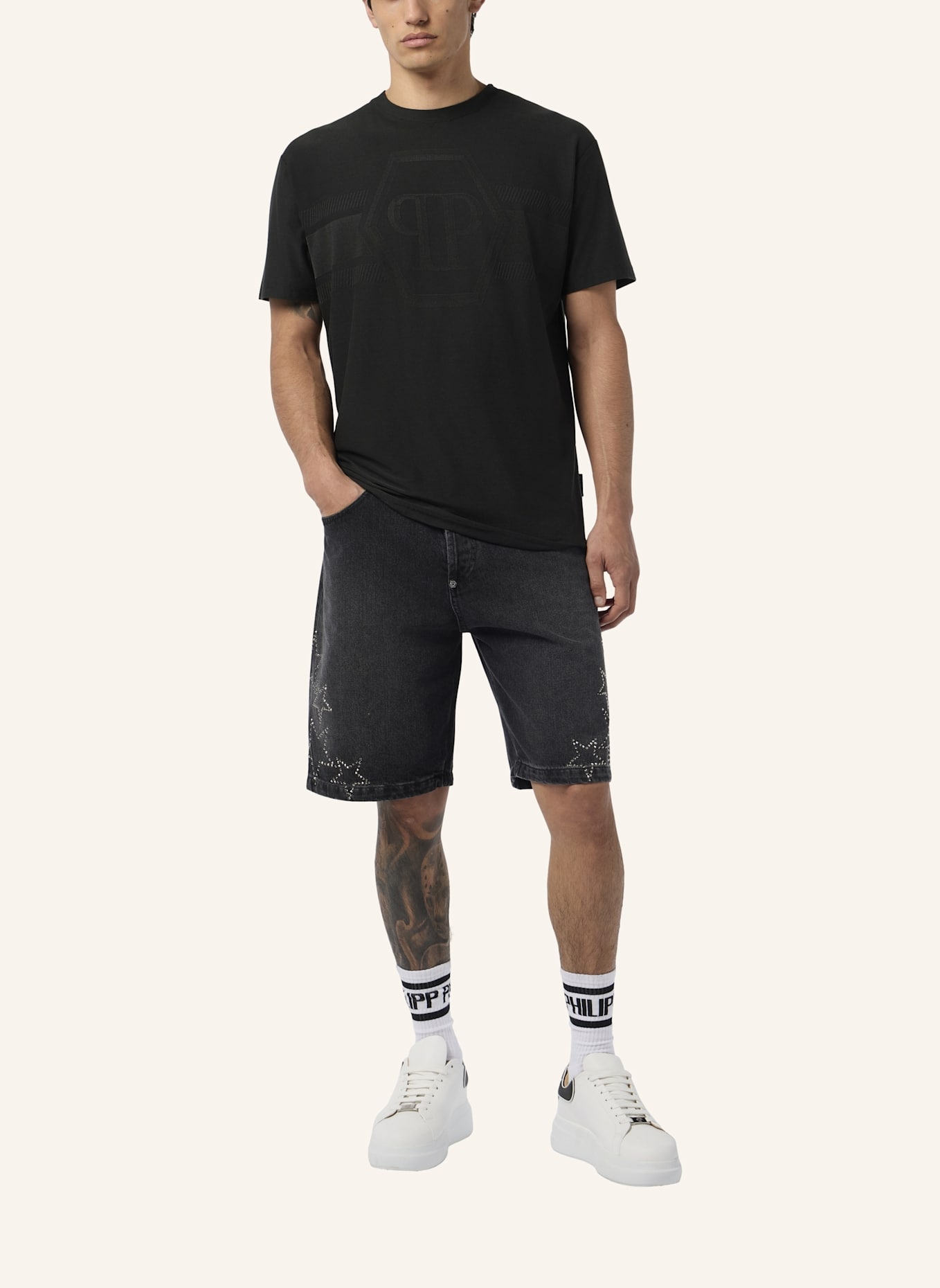 PHILIPP PLEIN T-Shirt Rundhalsausschnitt Ss HEXAGON: SCHWARZ