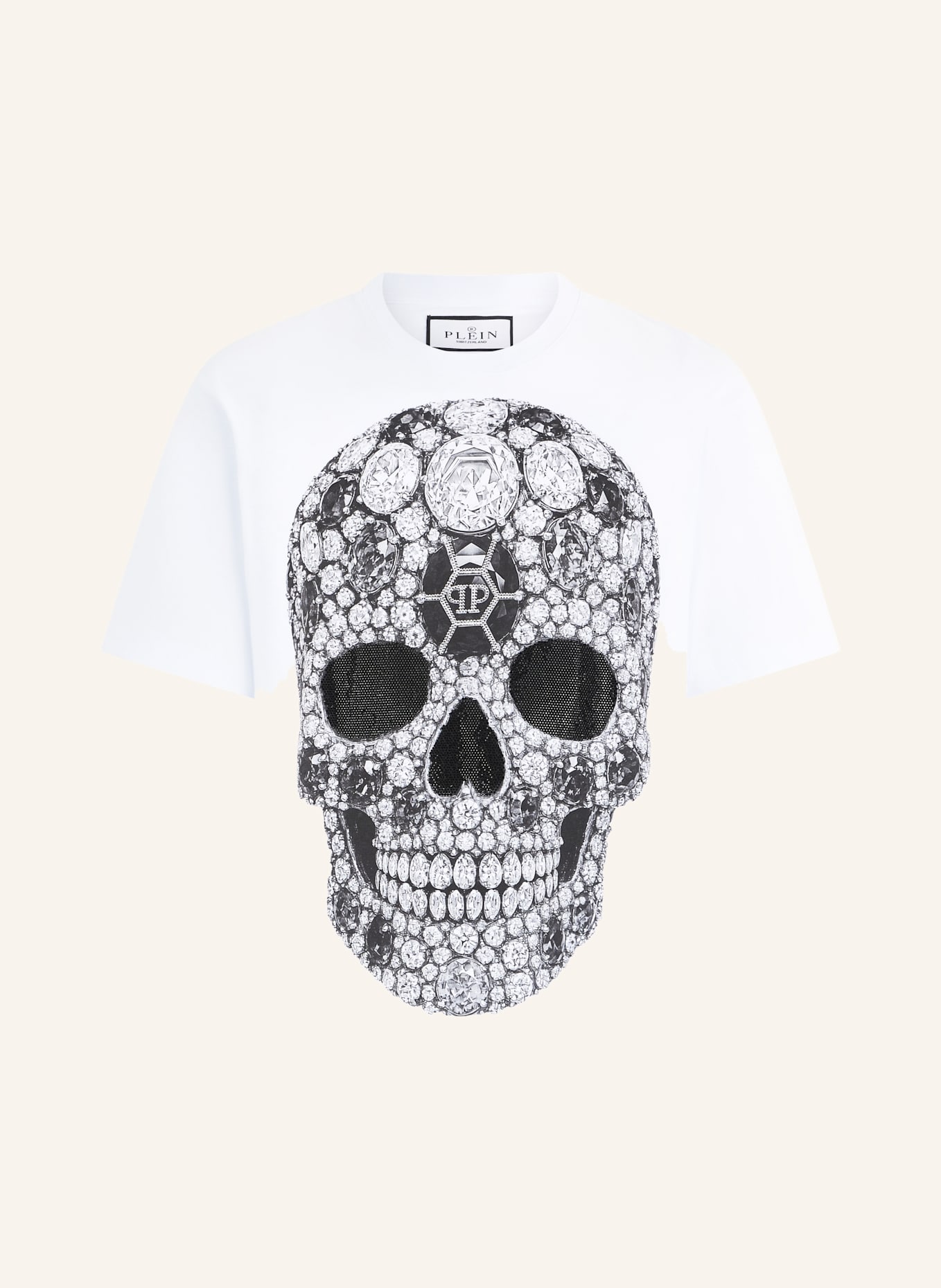 PHILIPP PLEIN T-Shirt Rundhalsausschnitt Ss SKULL: WEISS