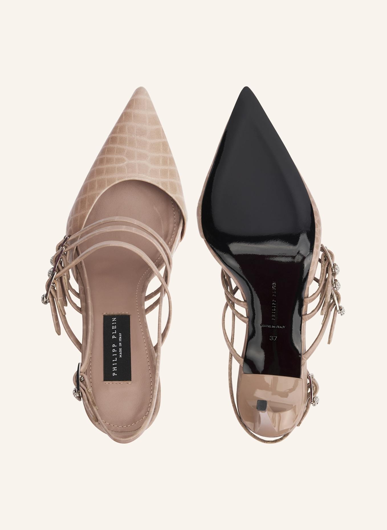 PHILIPP PLEIN PHILIPP PLEIN Cocco Print High Heels Slingbacks Skull Belts 9: BEIGE