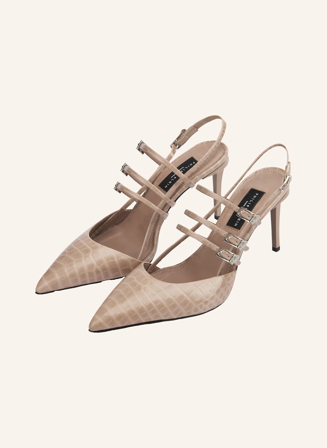 PHILIPP PLEIN PHILIPP PLEIN Cocco Print High Heels Slingbacks Skull Belts 9: BEIGE