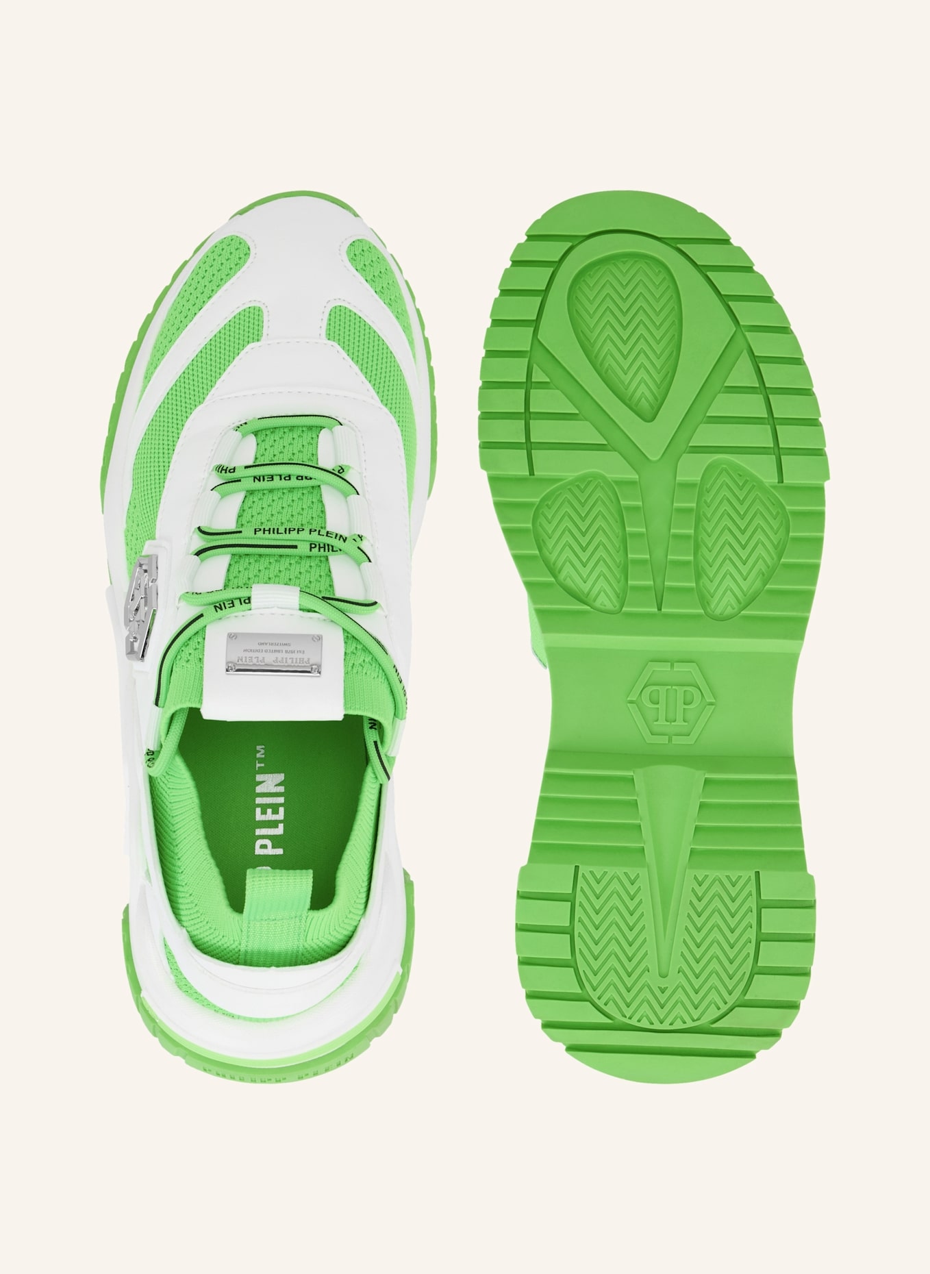 PHILIPP PLEIN Low-Top Turnschuhe PREDATOR: WEISS/ NEONGELB