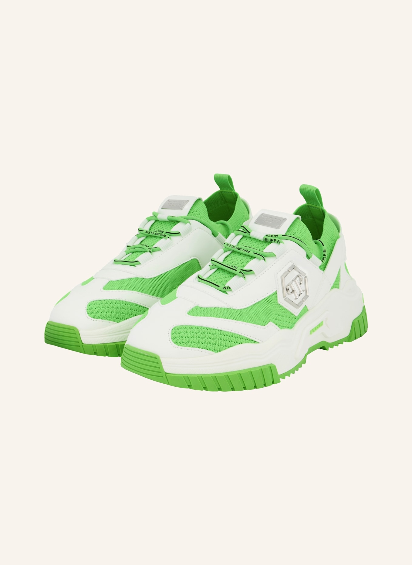 PHILIPP PLEIN Low-Top Turnschuhe PREDATOR: WEISS/ NEONGELB