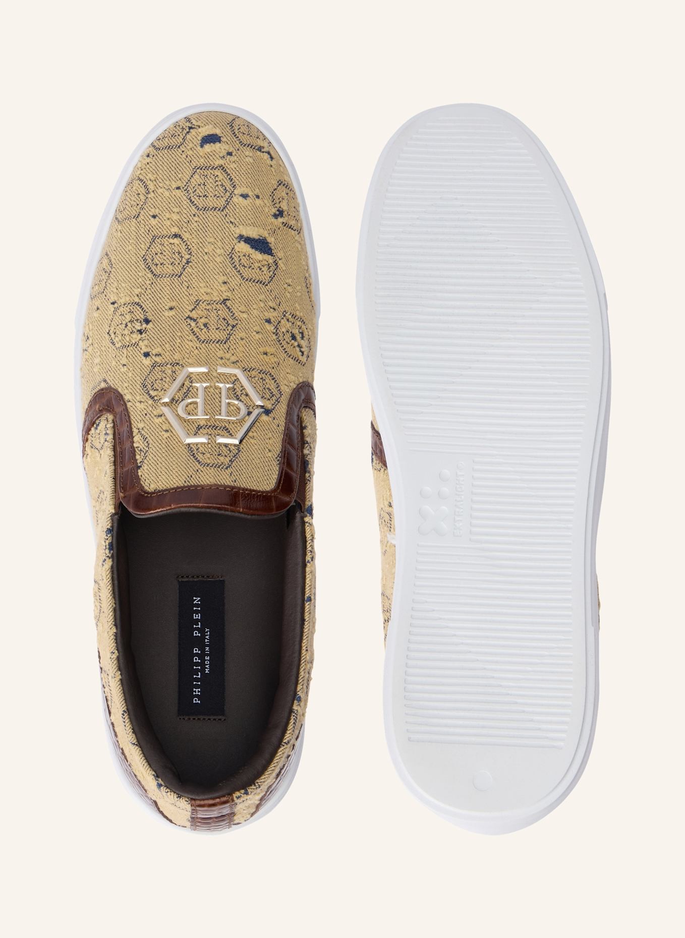 PHILIPP PLEIN Slip On Plattform MONOGRAM: BRAUN