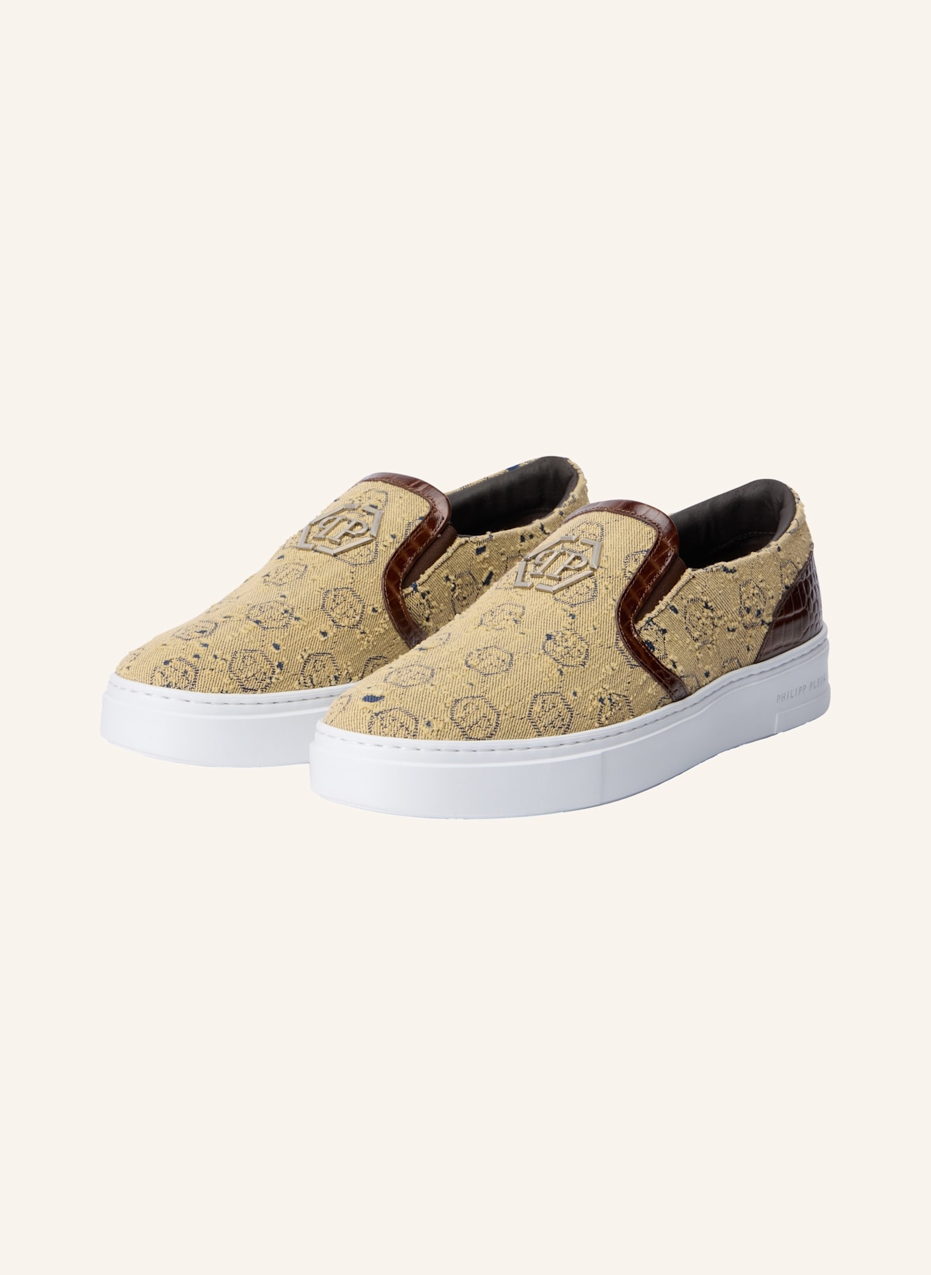PHILIPP PLEIN Slip On Plattform MONOGRAM: BRAUN