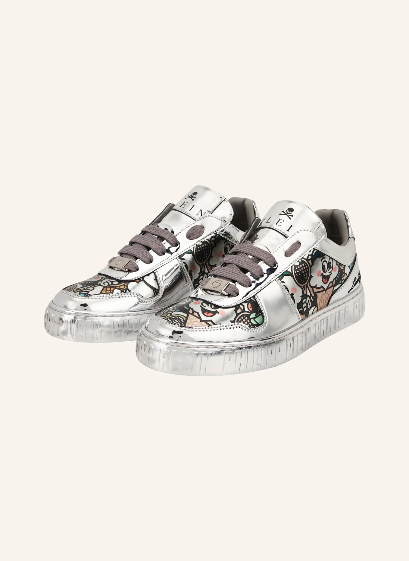 PHILIPP PLEIN PHILIPP PLEIN Mirror Leather Sneakers 3D Ice Cream: SILBER