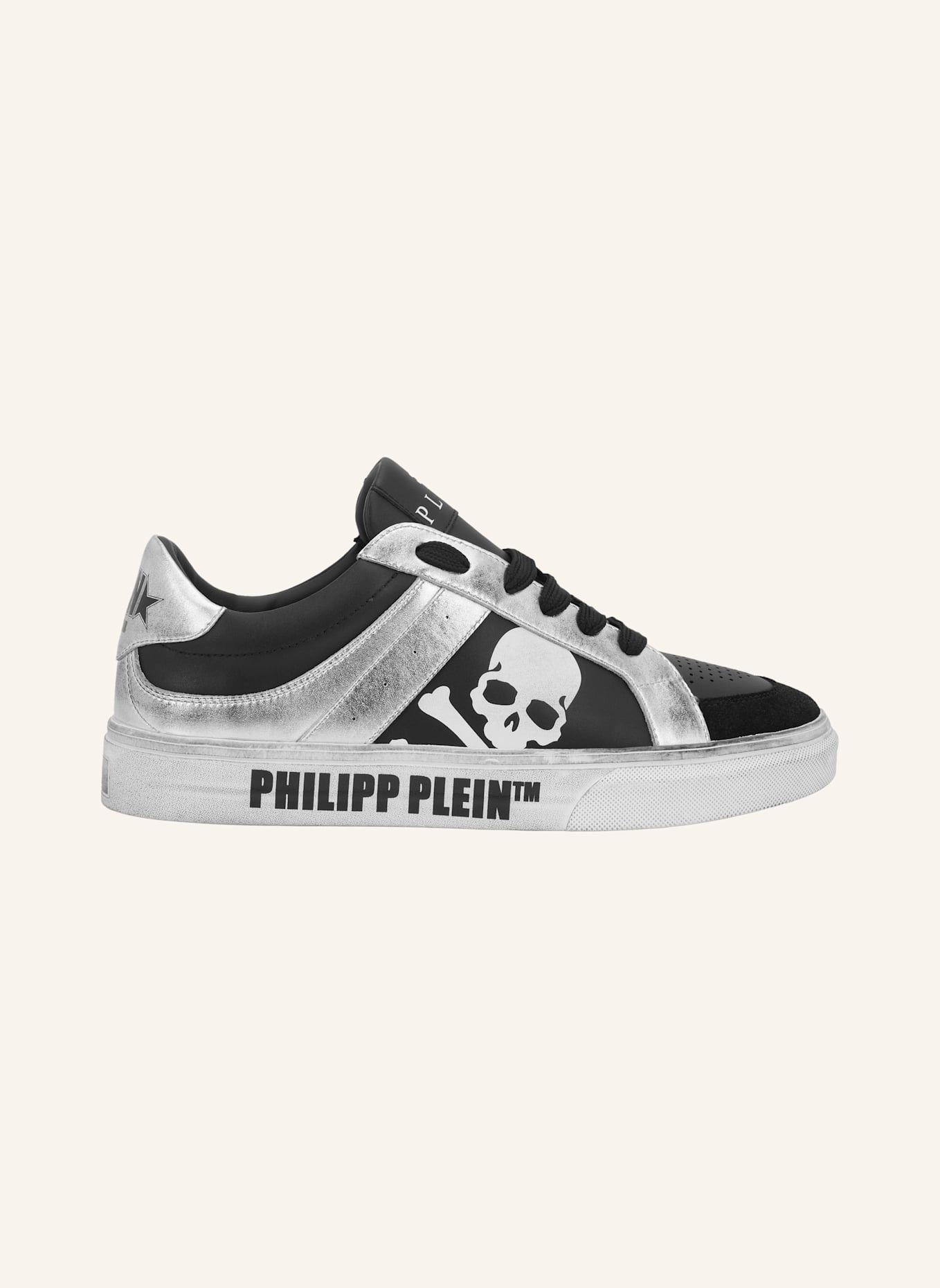 PHILIPP PLEIN Low-Top-Sneaker RETROKICKZ: SCHWARZ/ SILBER