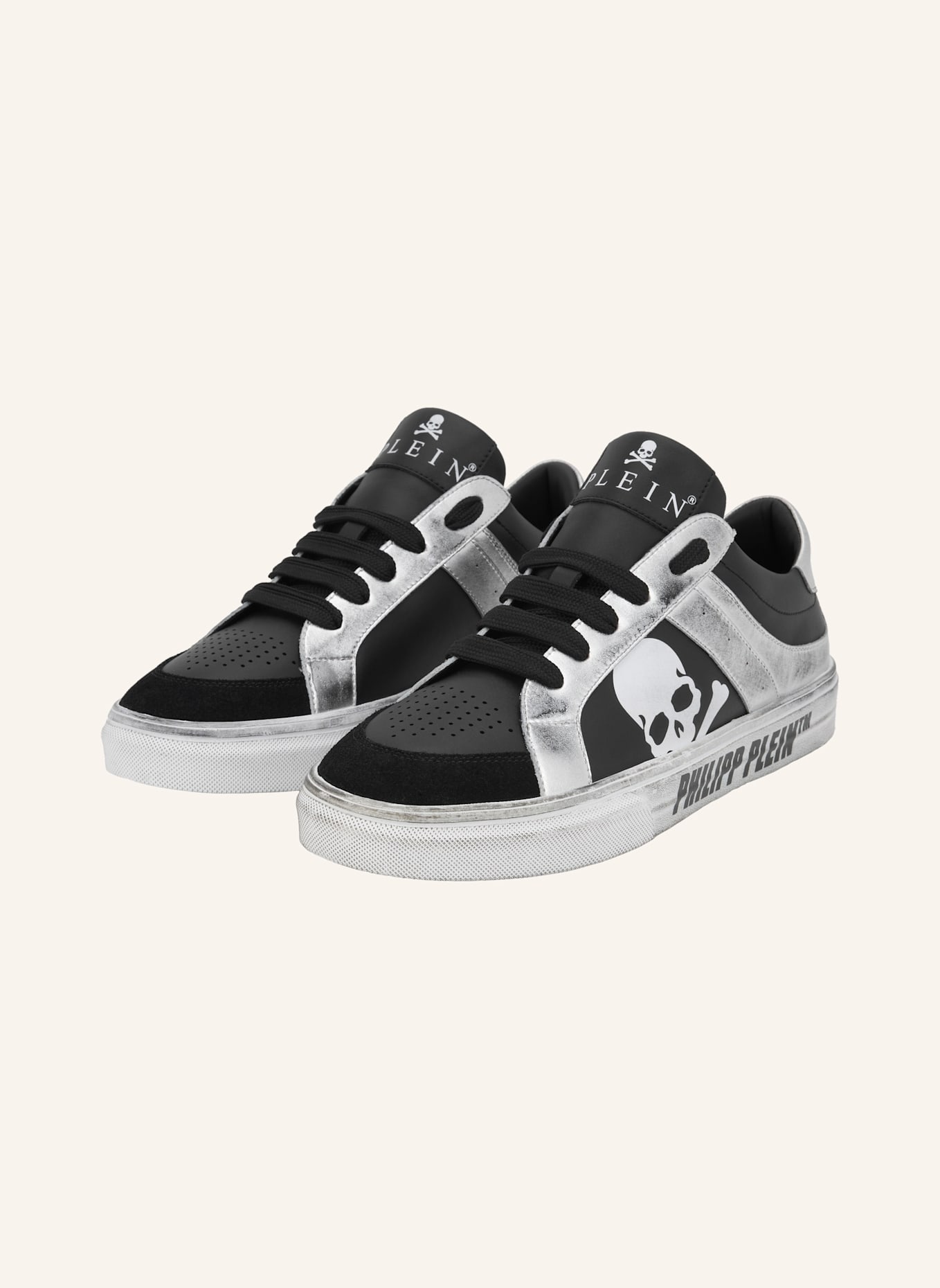 PHILIPP PLEIN Low-Top-Sneaker RETROKICKZ: SCHWARZ/ SILBER