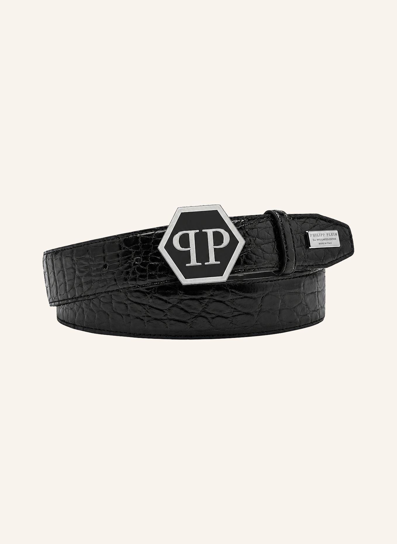 PHILIPP PLEIN Gürtel HEXAGON: SCHWARZ / SILBER