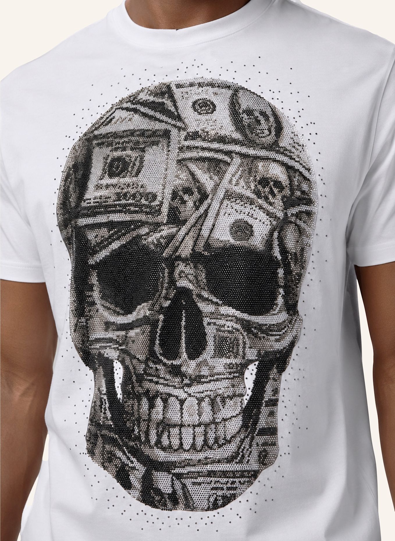 PHILIPP PLEIN Kurzarm-Rundhals-T-Shirt SKULL: WEISS