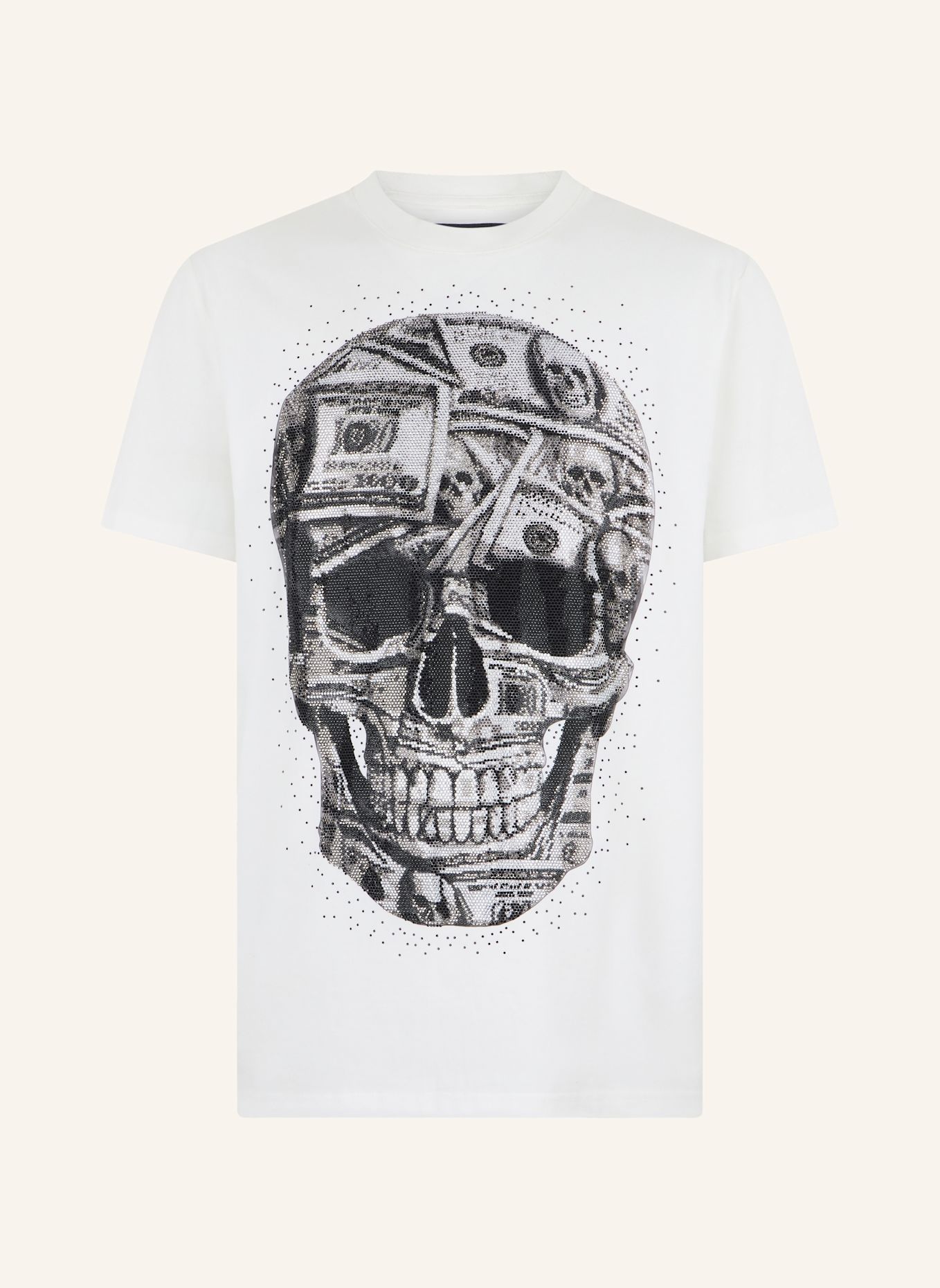 PHILIPP PLEIN Kurzarm-Rundhals-T-Shirt SKULL: WEISS